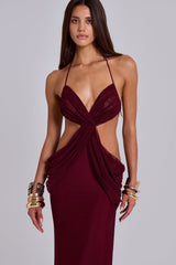 Hesperia Draped Maxi Dress in Burgundy