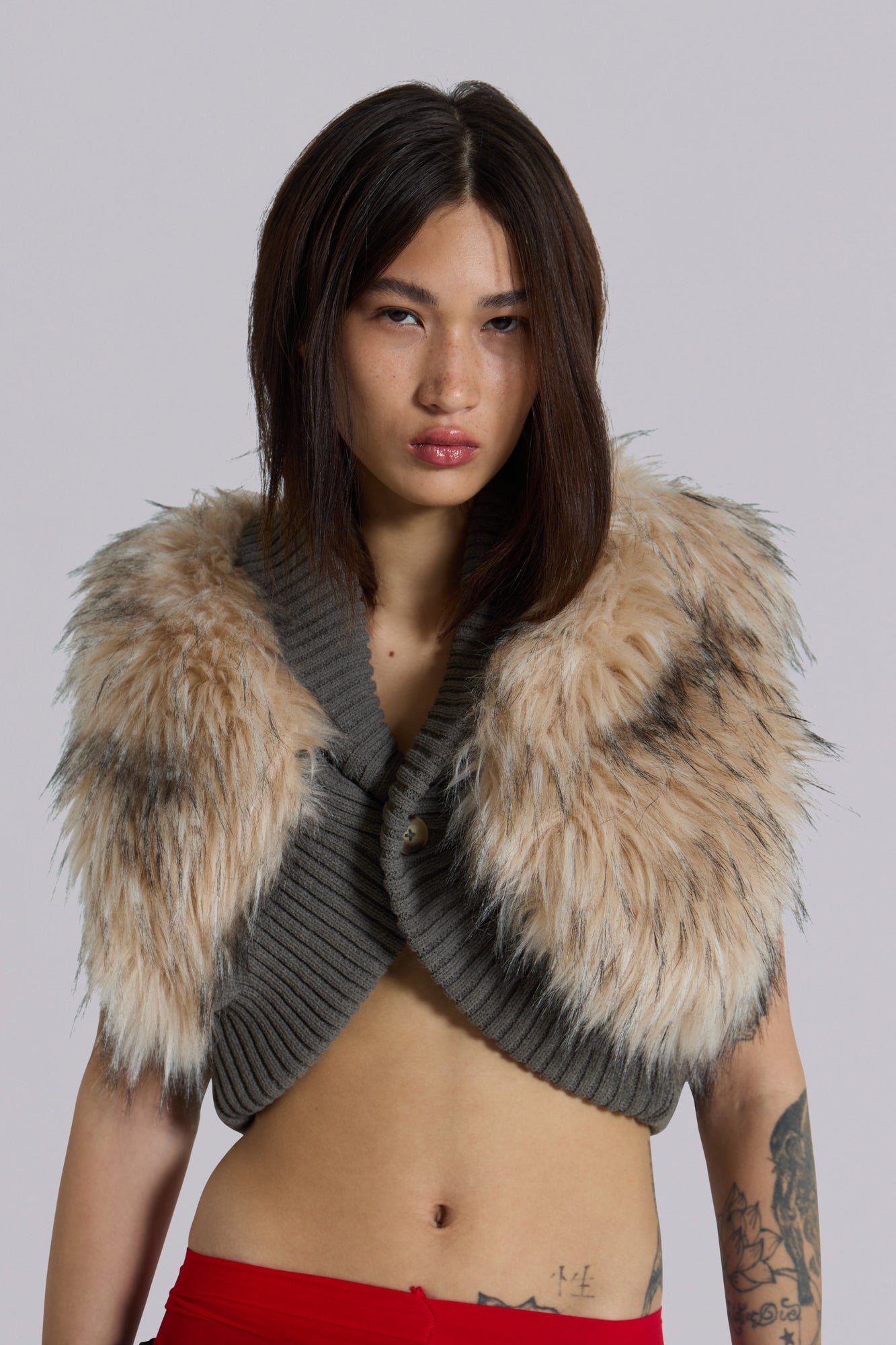 Meka Faux Fur Knit Shrug