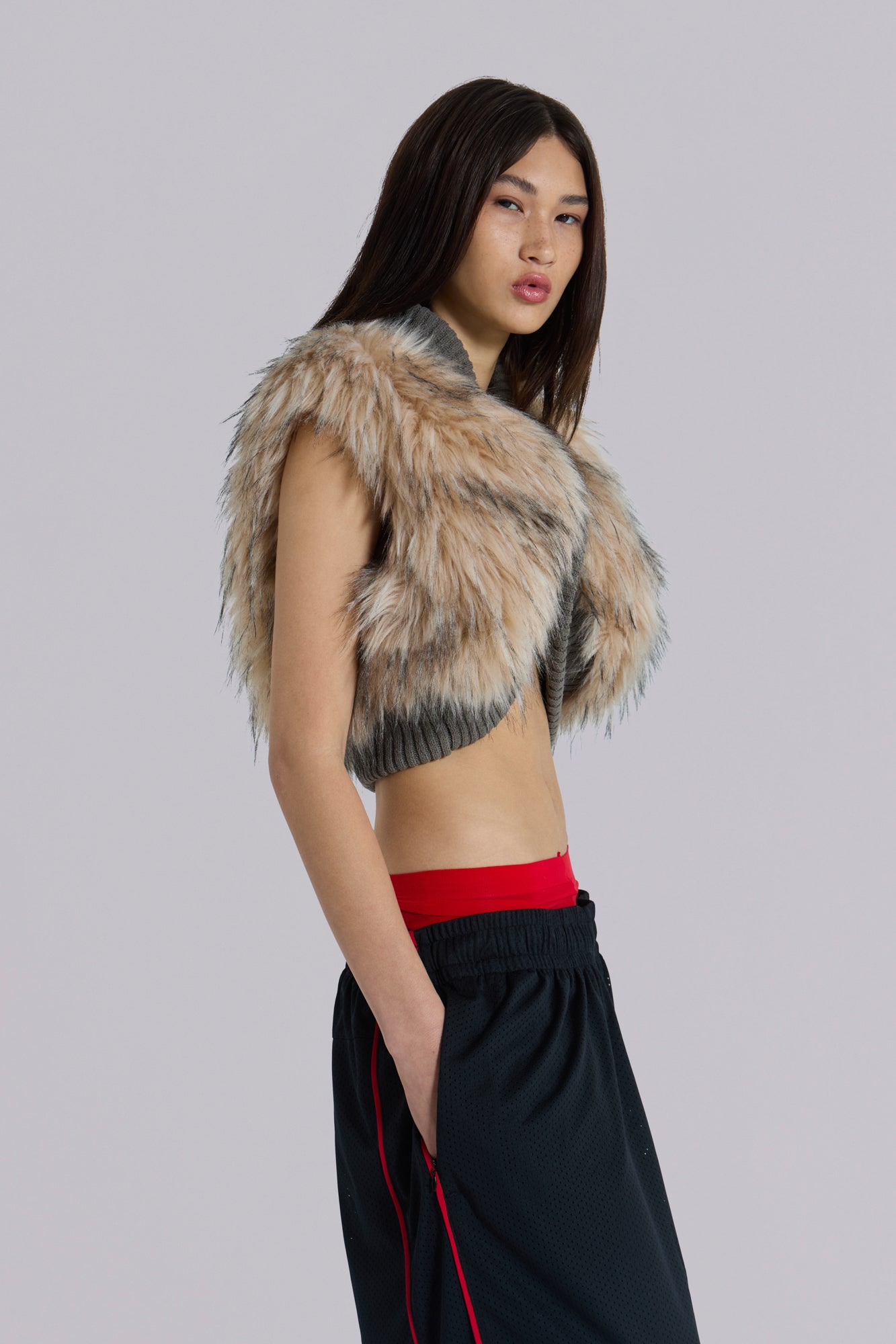 Meka Faux Fur Knit Shrug