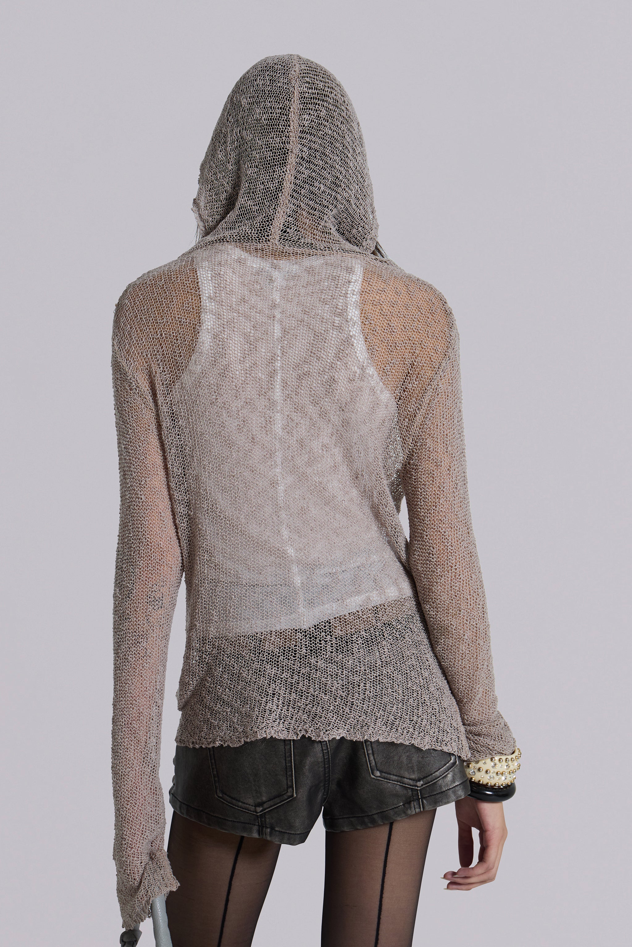 Naia Loose Knit Hooded Top in Clay