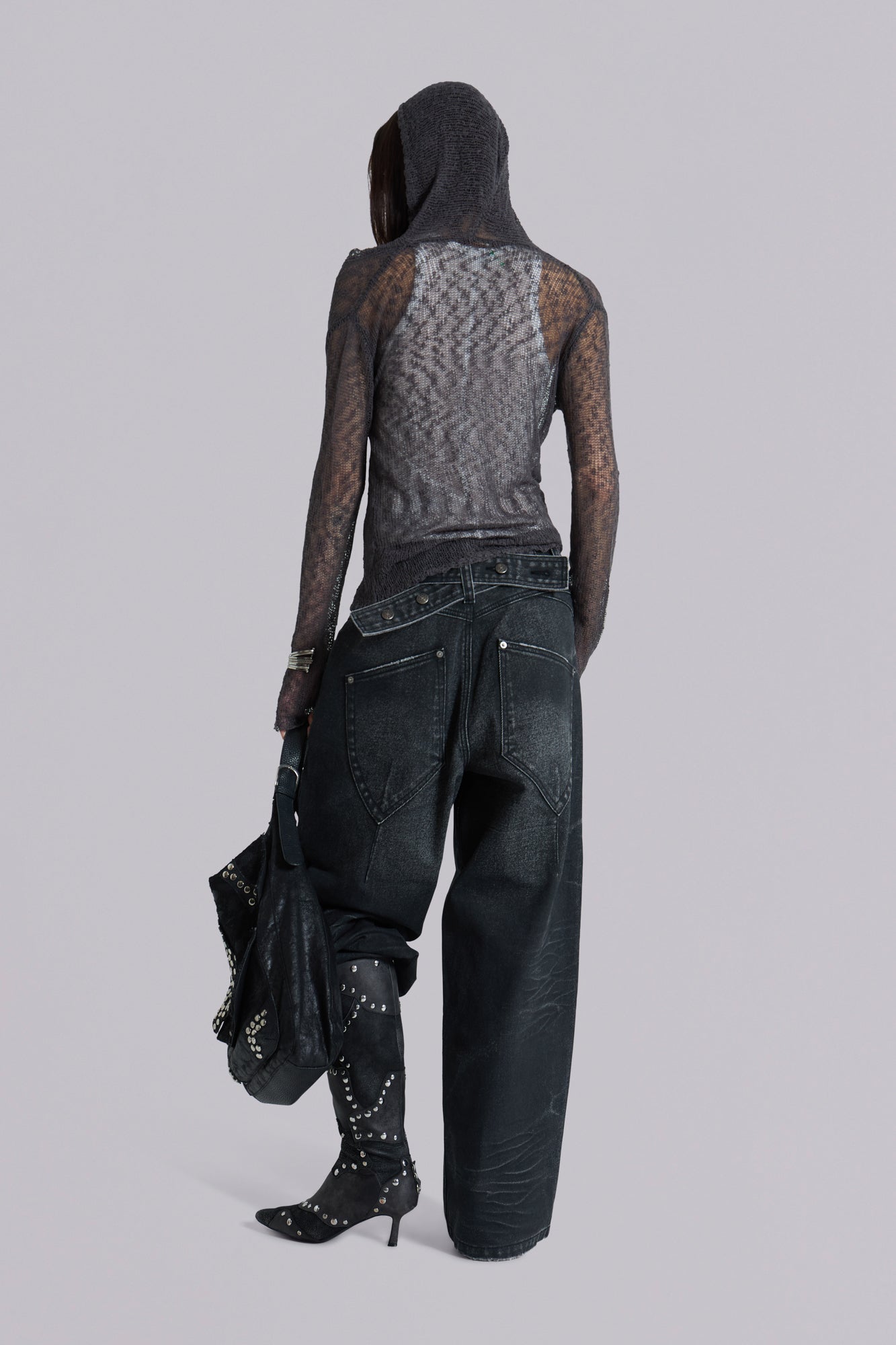 Naia Loose Knit Hooded Top in Charcoal