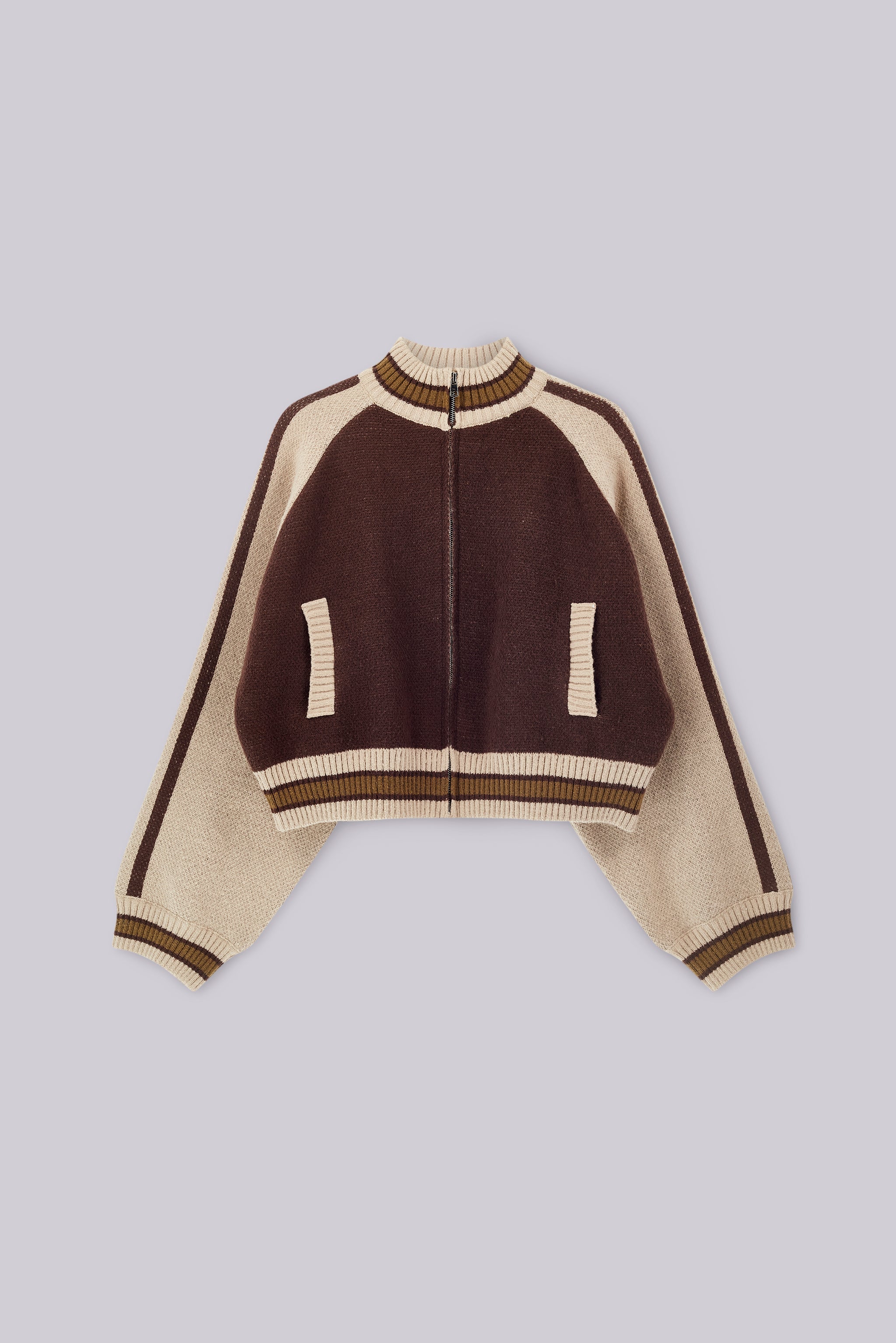 Brown Team 85 Knitted Bomber Jacket