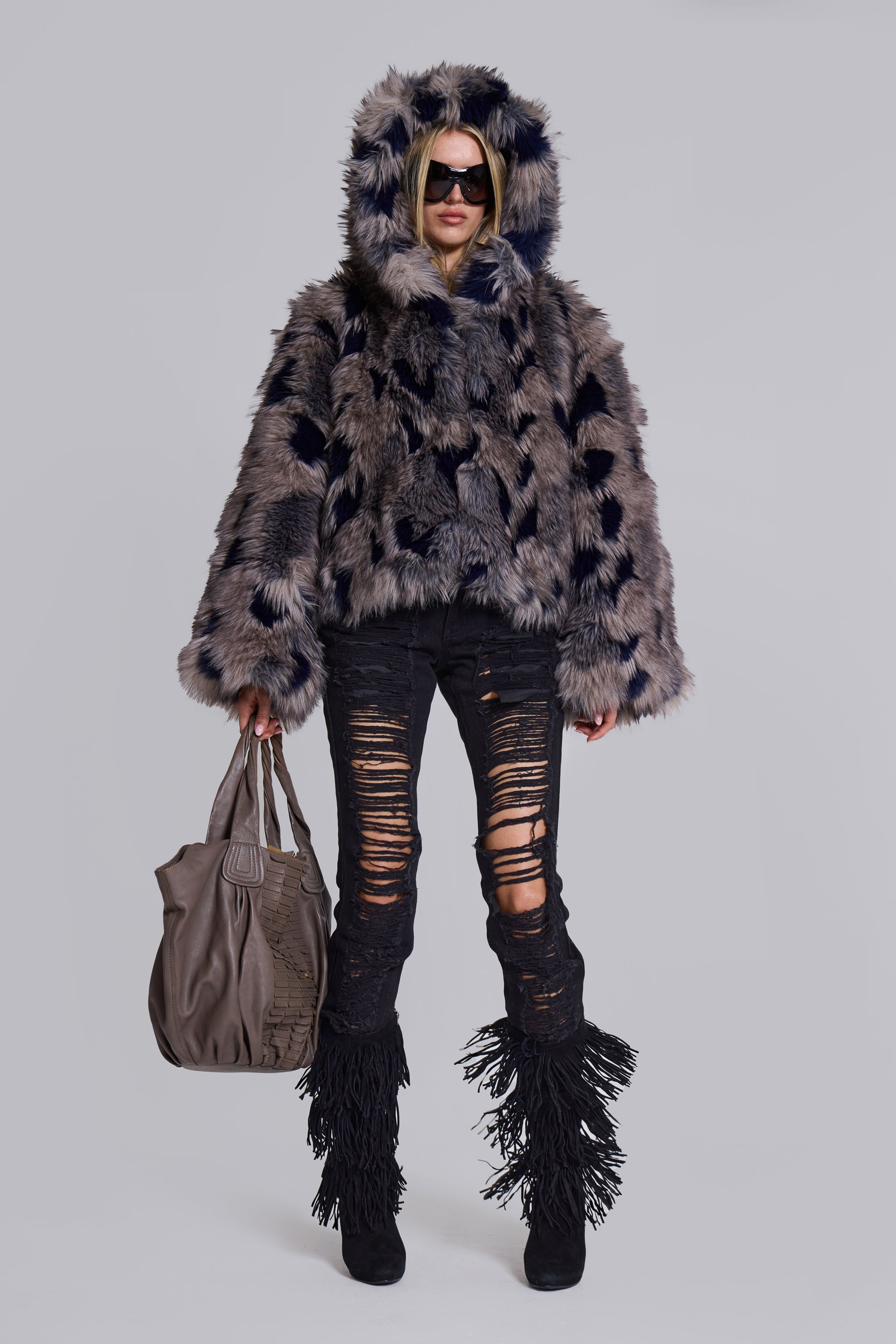 Mara Oversized Faux Fur Coat in Ashen