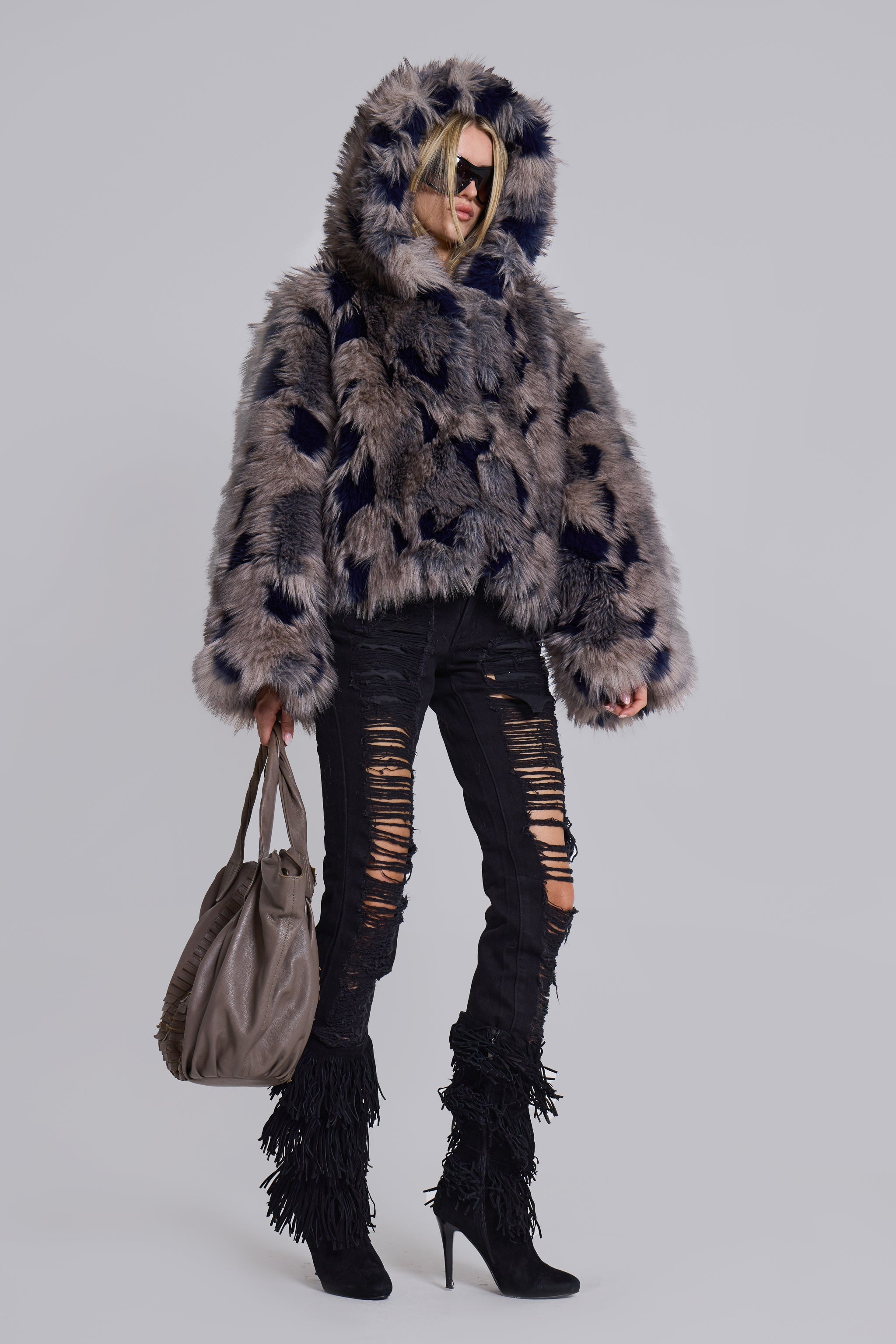 Mara Oversized Faux Fur Coat in Ashen
