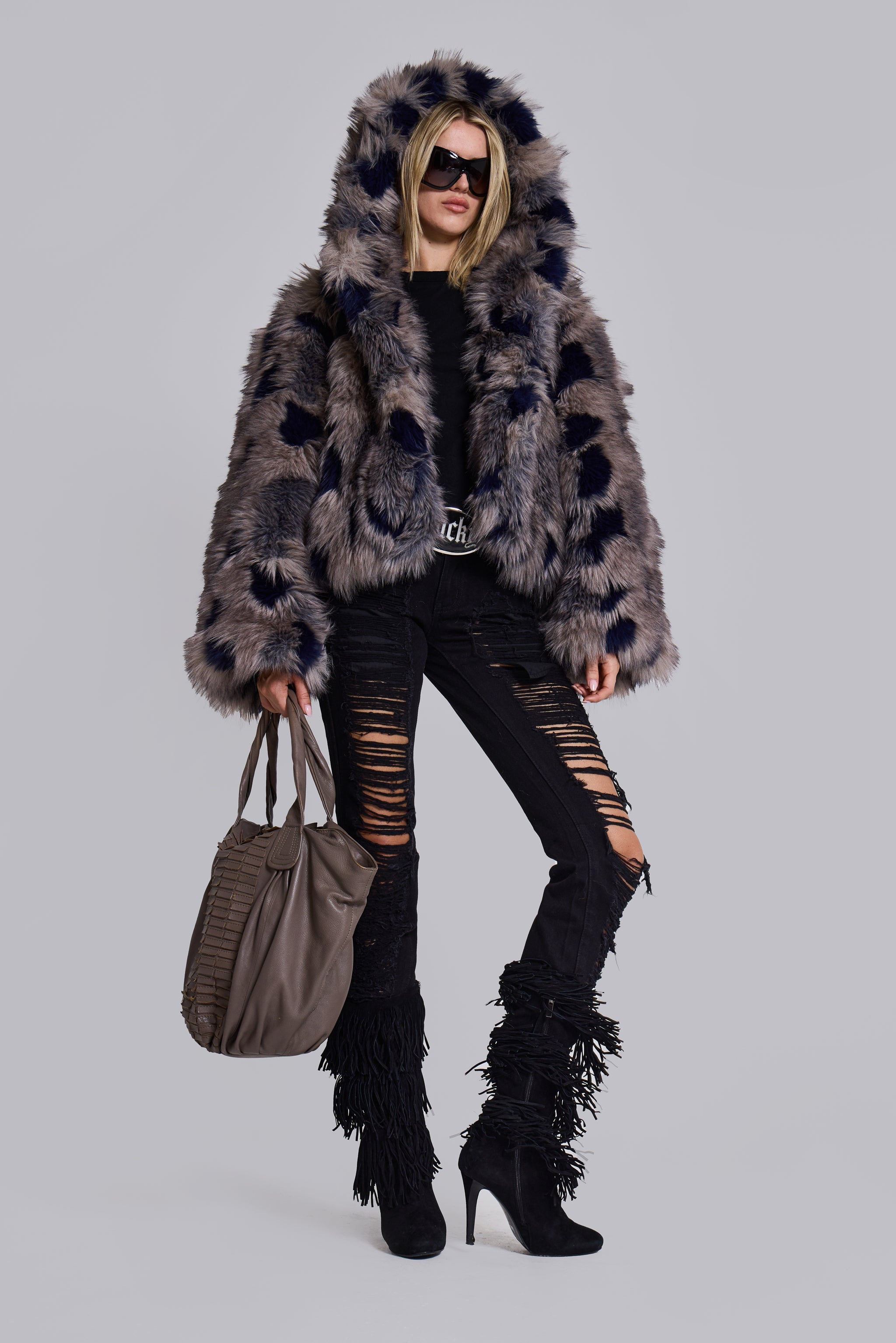 Mara Oversized Faux Fur Coat in Ashen