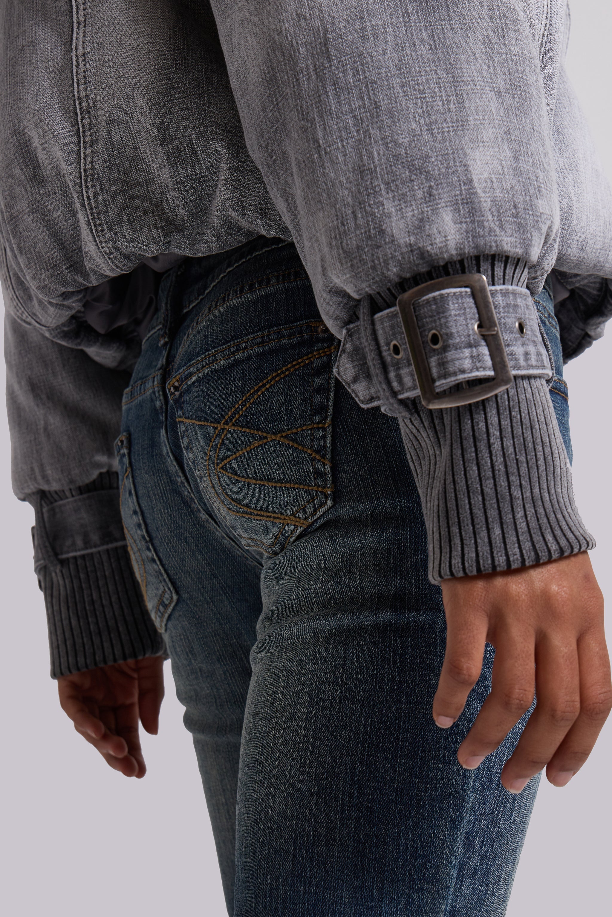 Alloy Denim Bomber Jacket in Grey