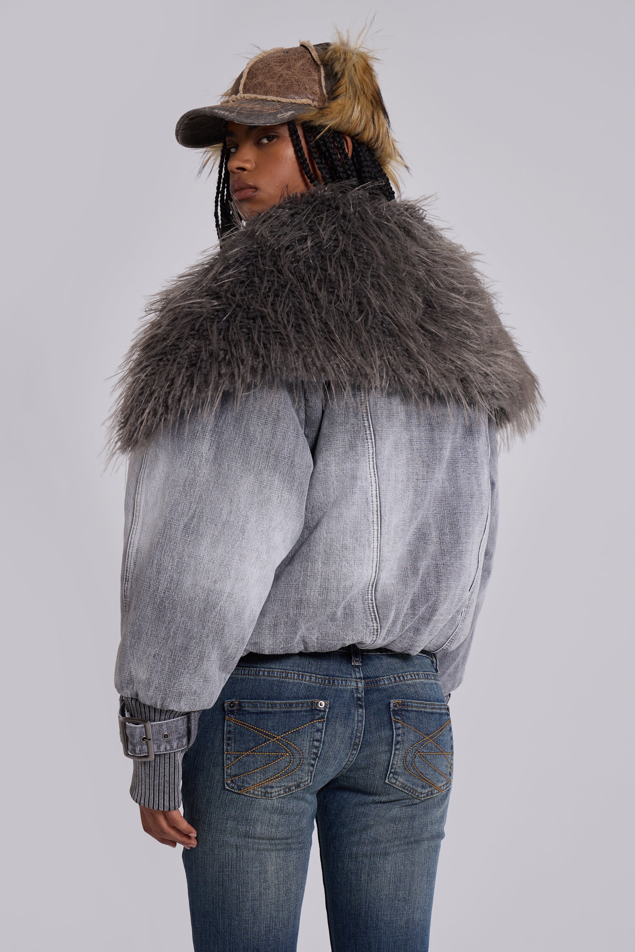 Alloy Denim Bomber Jacket in Grey