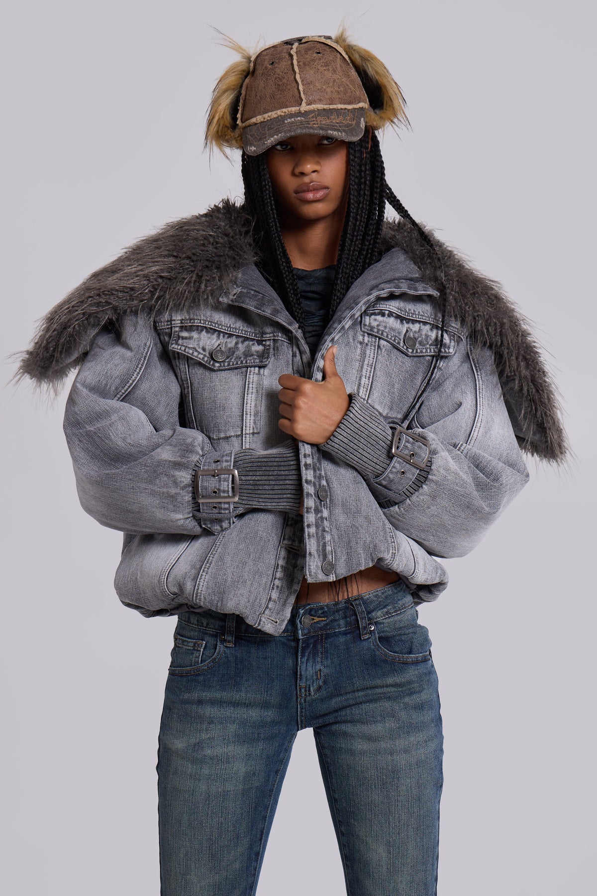 Alloy Denim Bomber Jacket in Grey