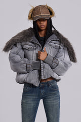 Alloy Denim Bomber Jacket in Grey