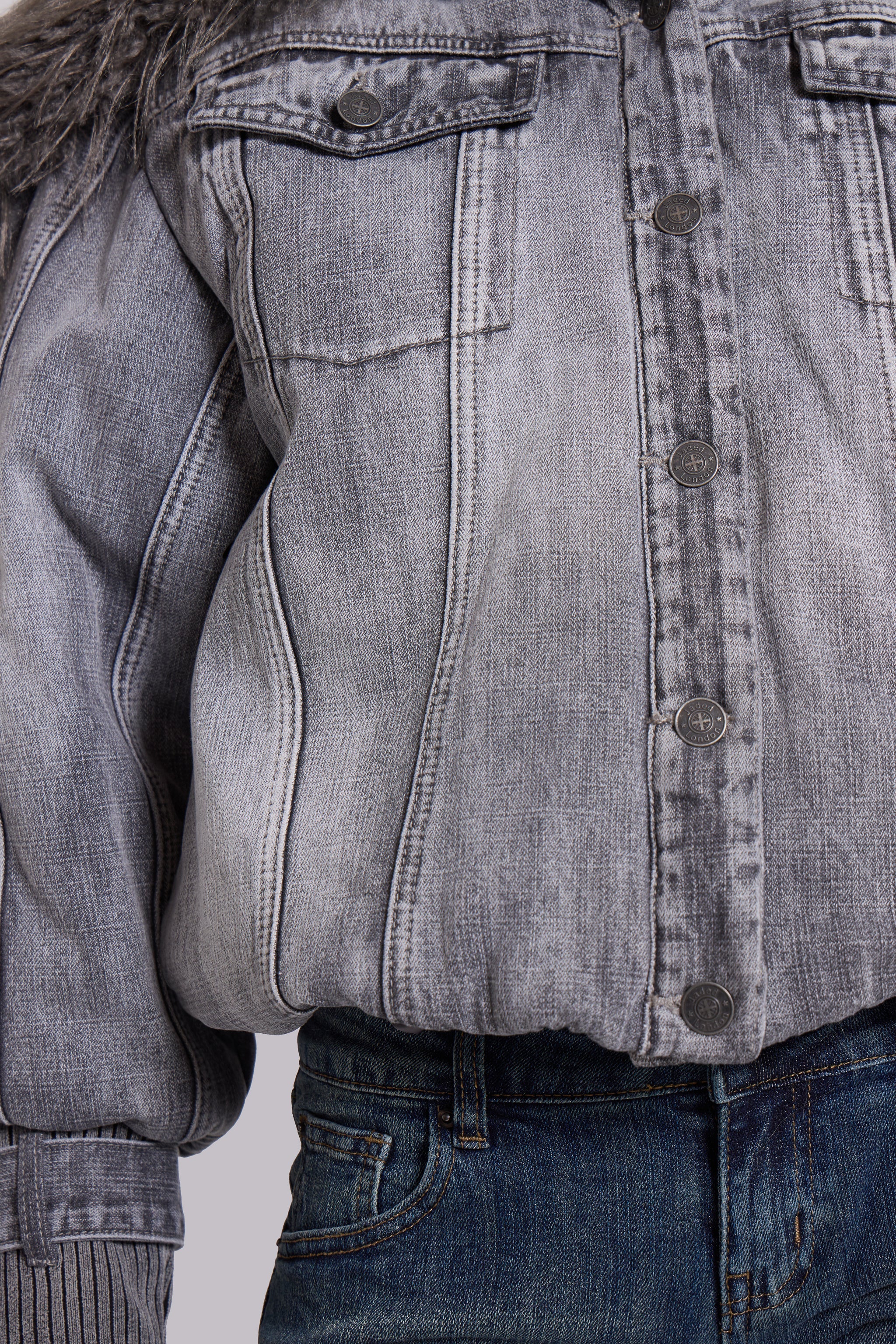 Alloy Denim Bomber Jacket in Grey