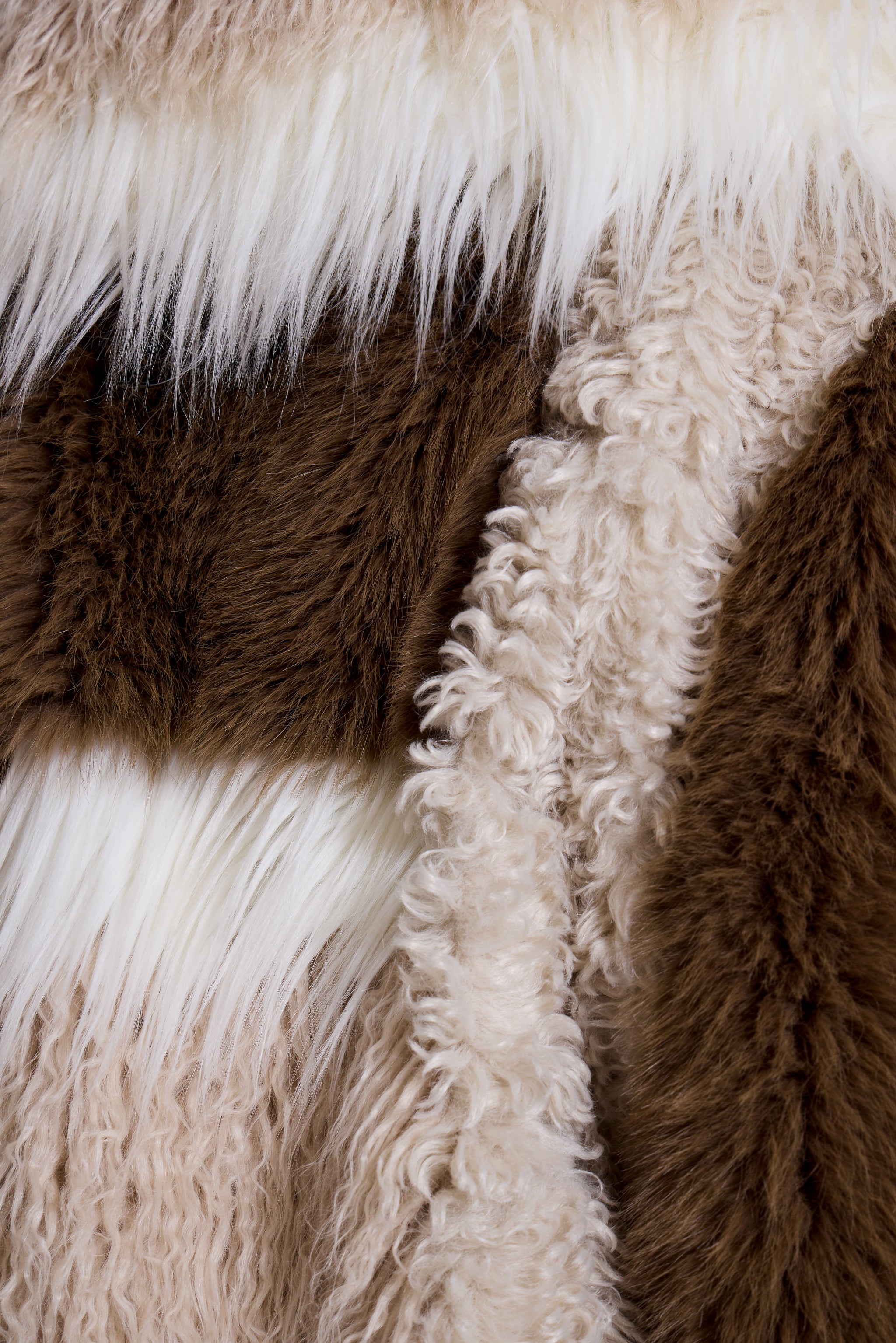 Oksana Patchwork Faux Fur Coat in Beige