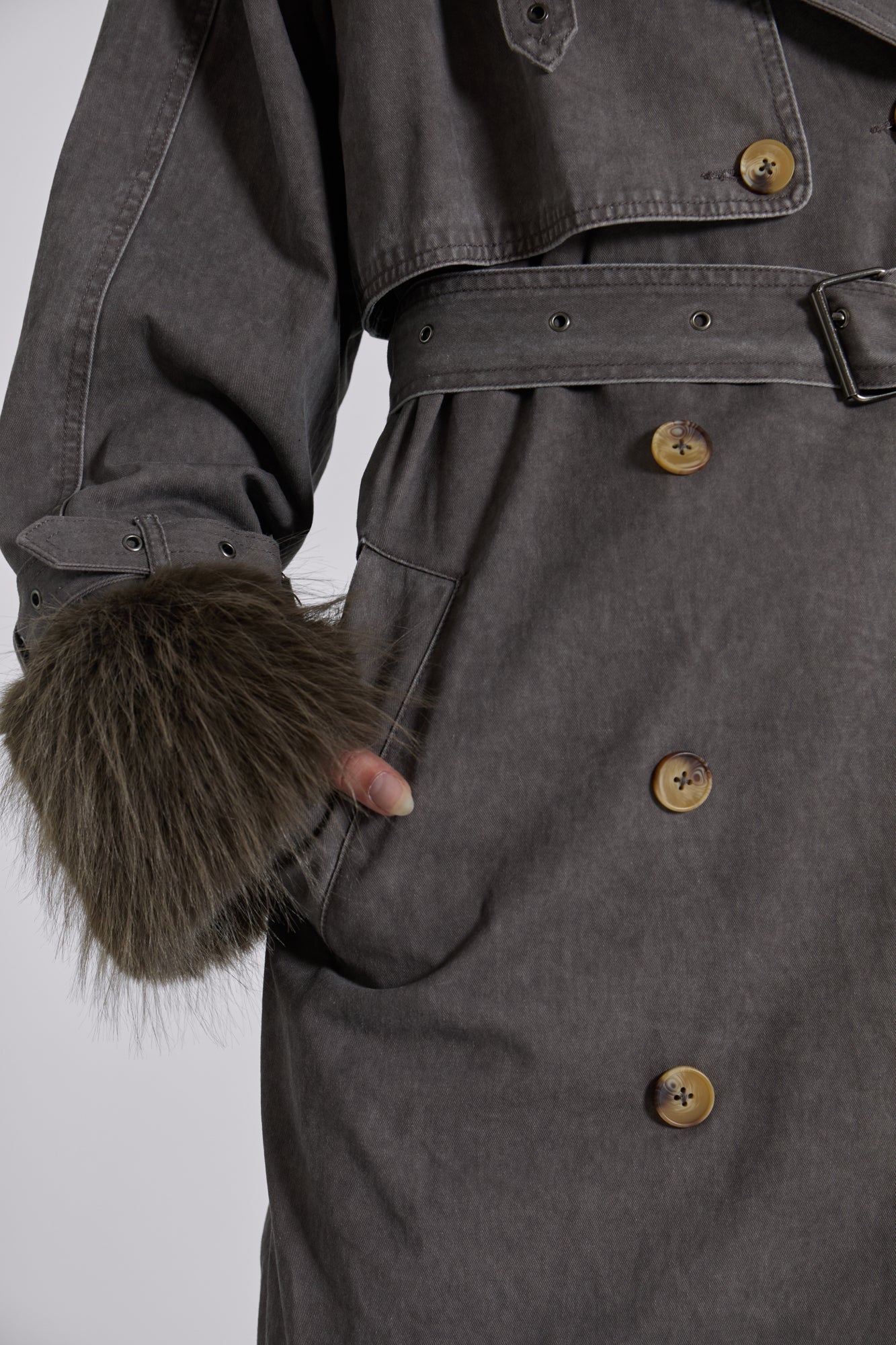 Vania Oversized Faux Fur Hooded Trench Coat