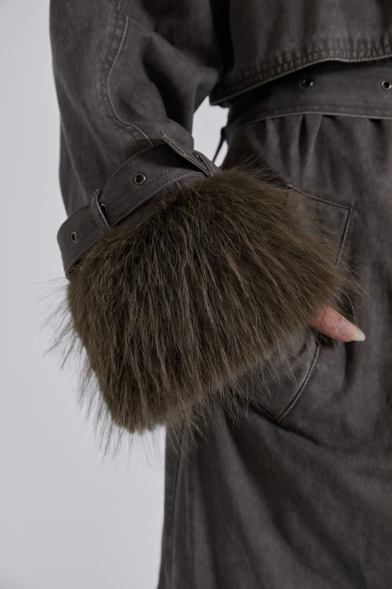 Vania Oversized Faux Fur Hooded Trench Coat