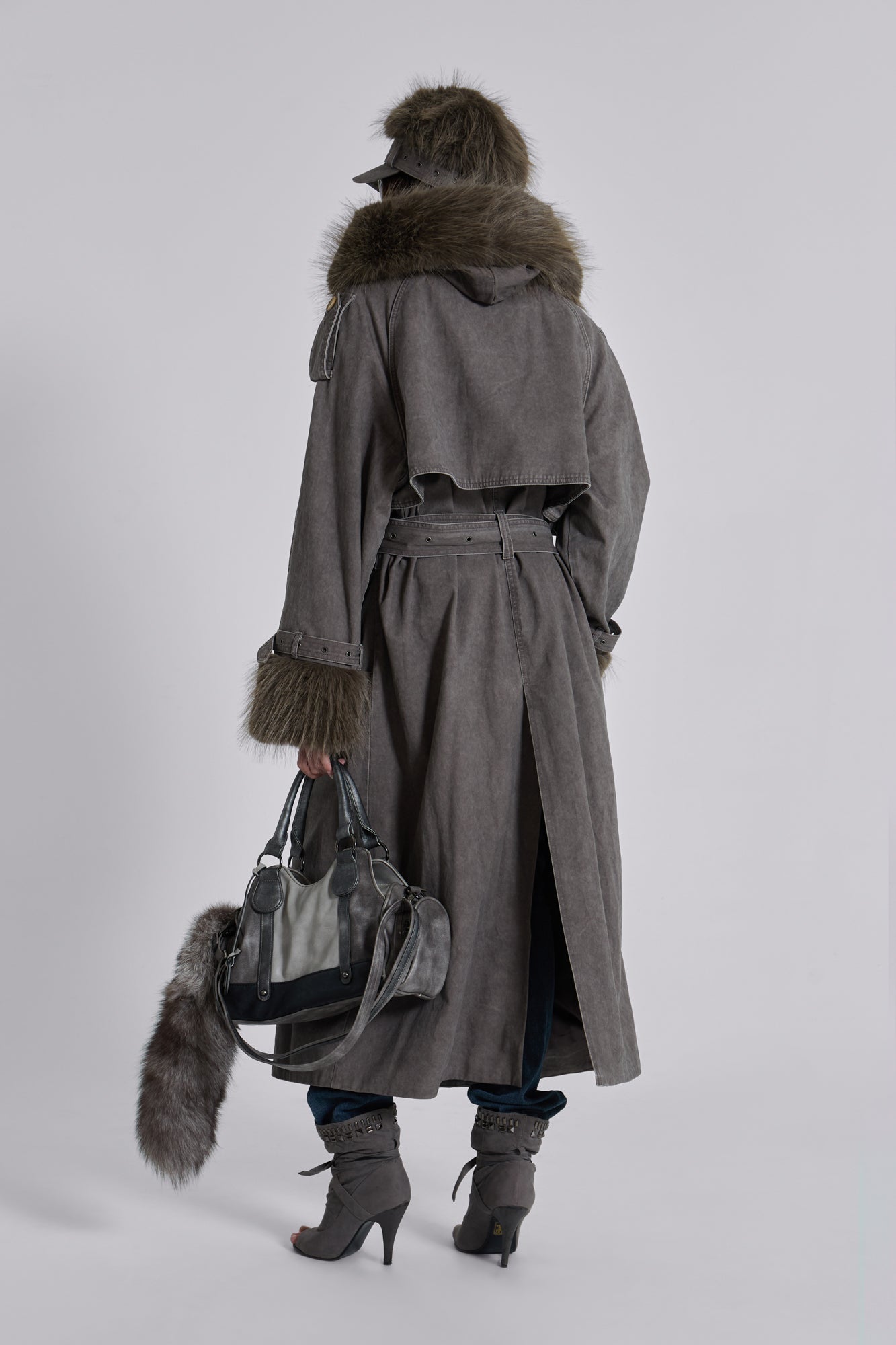 Vania Oversized Faux Fur Hooded Trench Coat