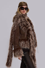 Leonie Faux Mongolian Fur Scarf in Brown