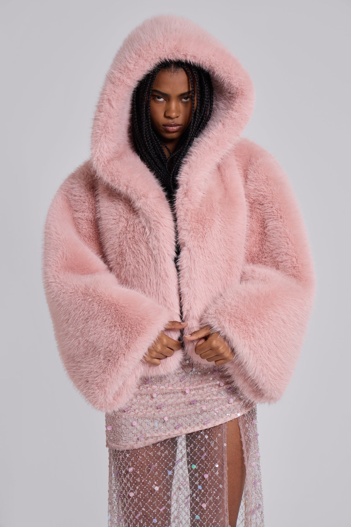 Mara Oversized Faux Fur Coat in Pink