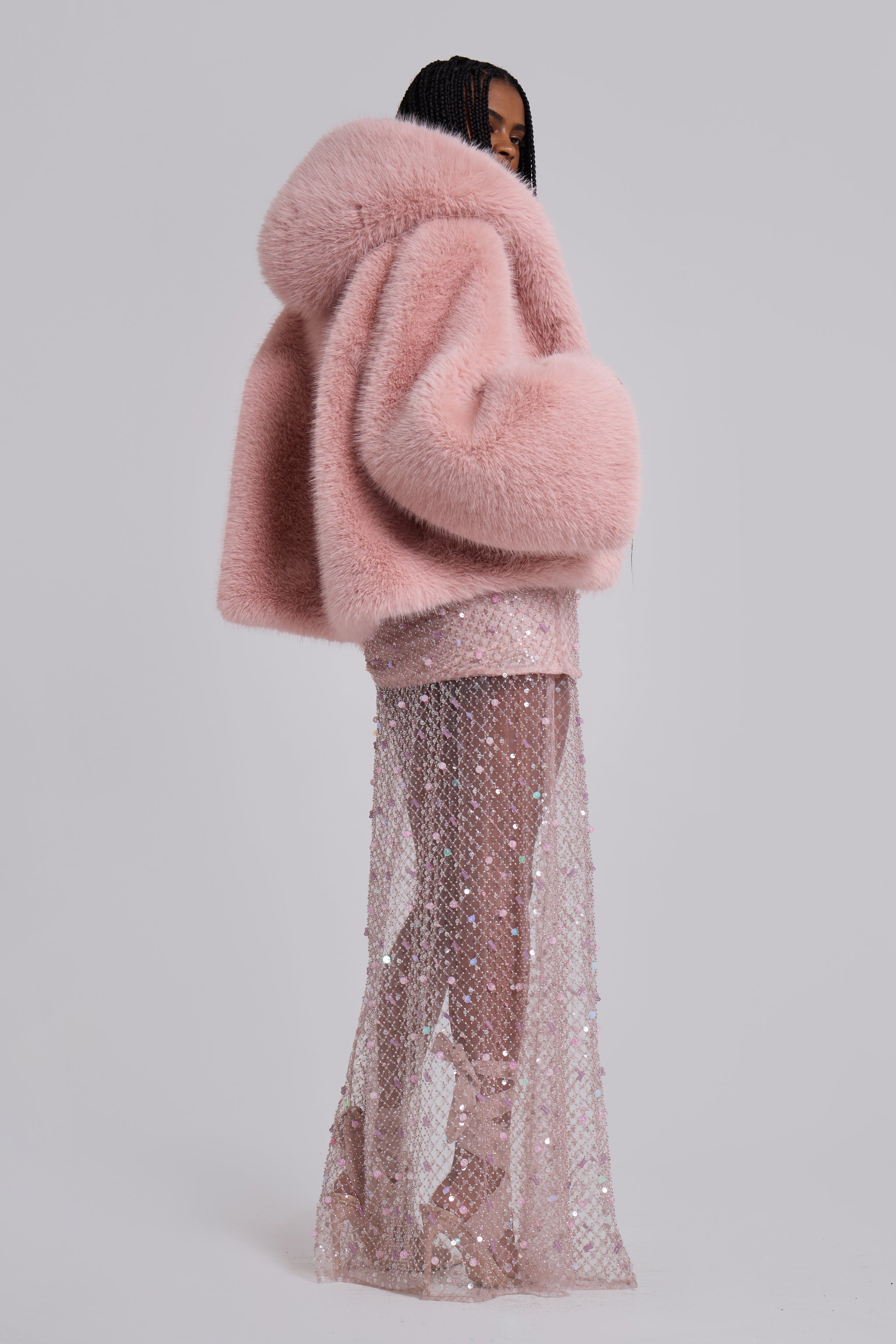 Mara Oversized Faux Fur Coat in Pink