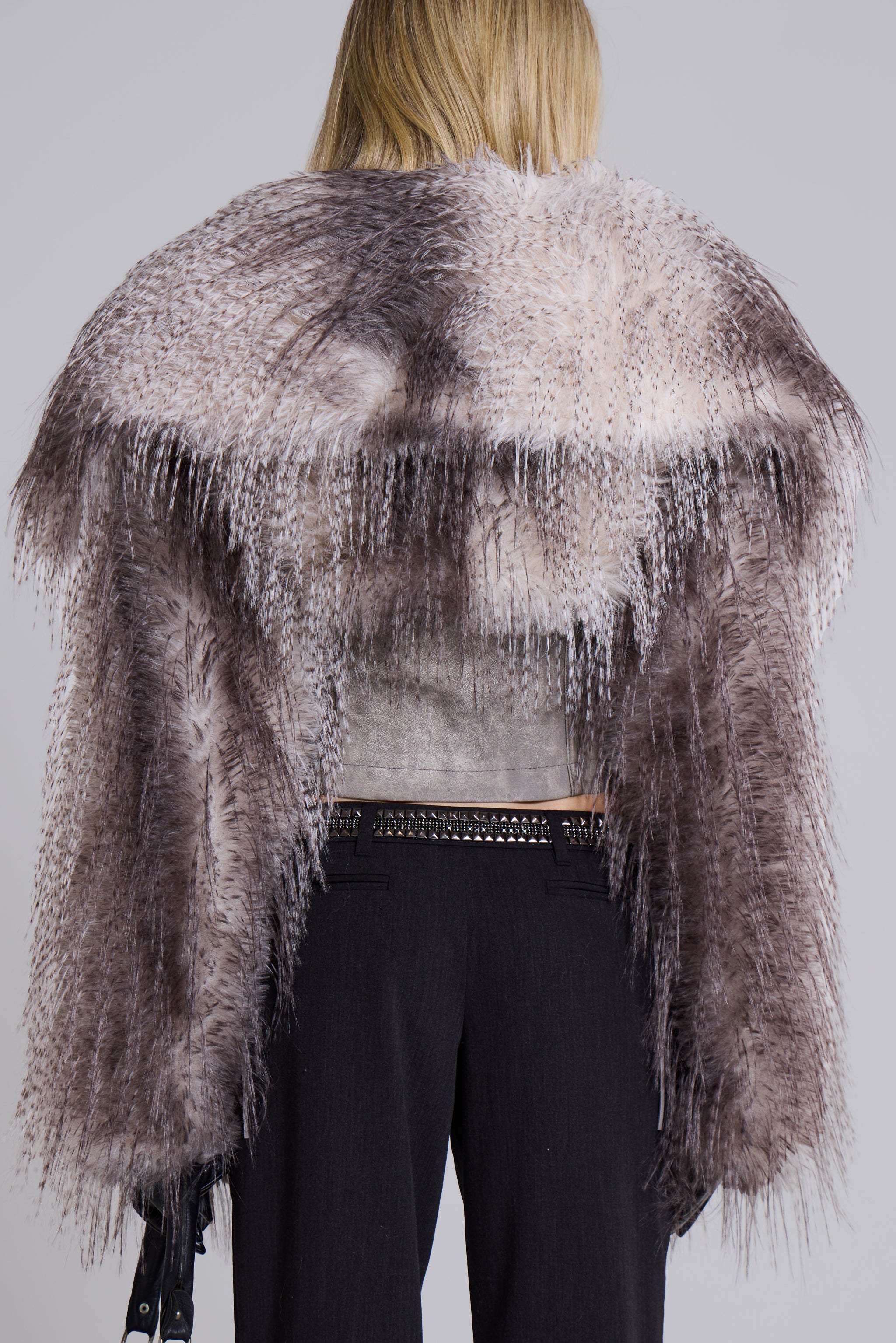 Haka Faux Feather Fur and Leather Jacket