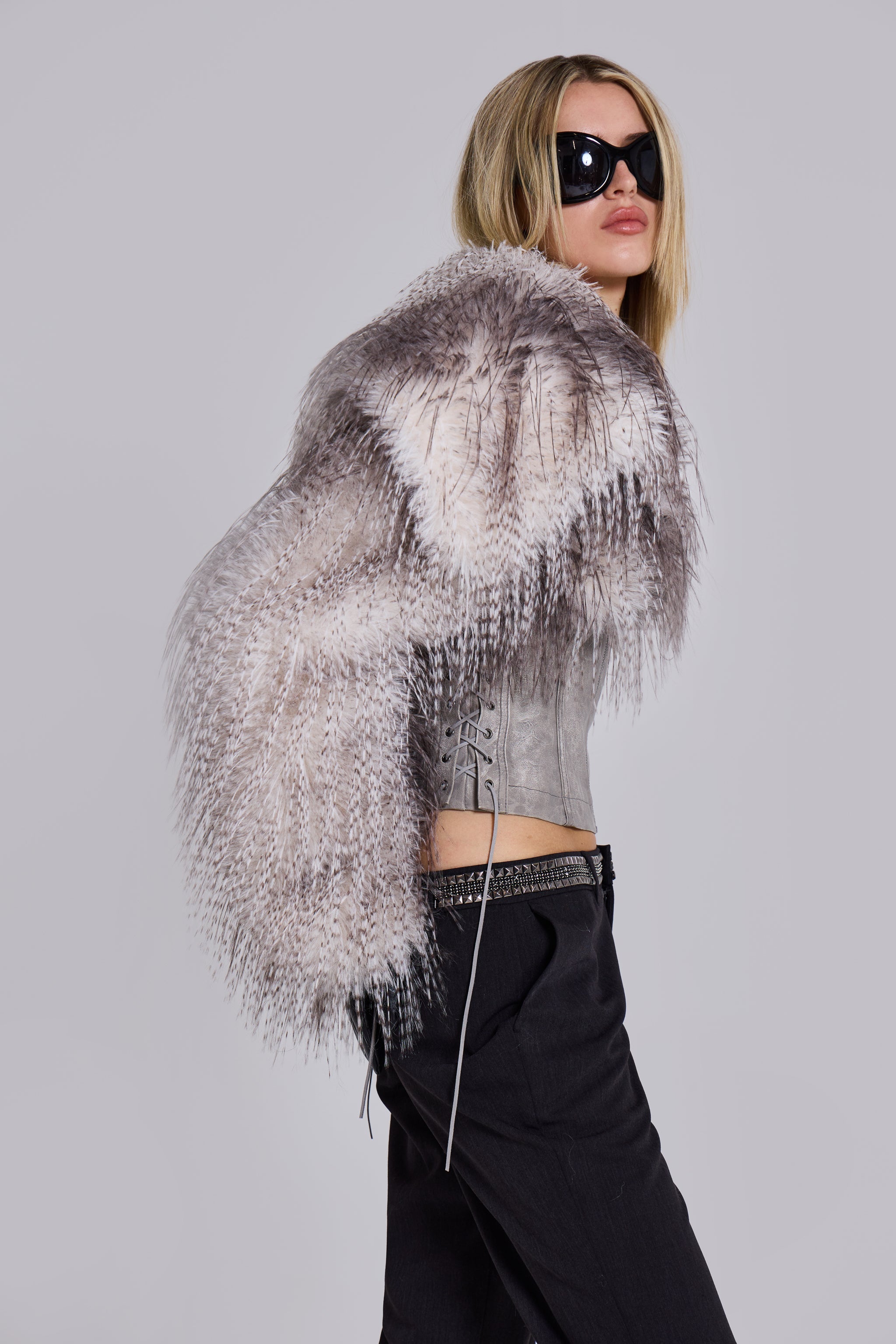 Haka Faux Feather Fur and Leather Jacket