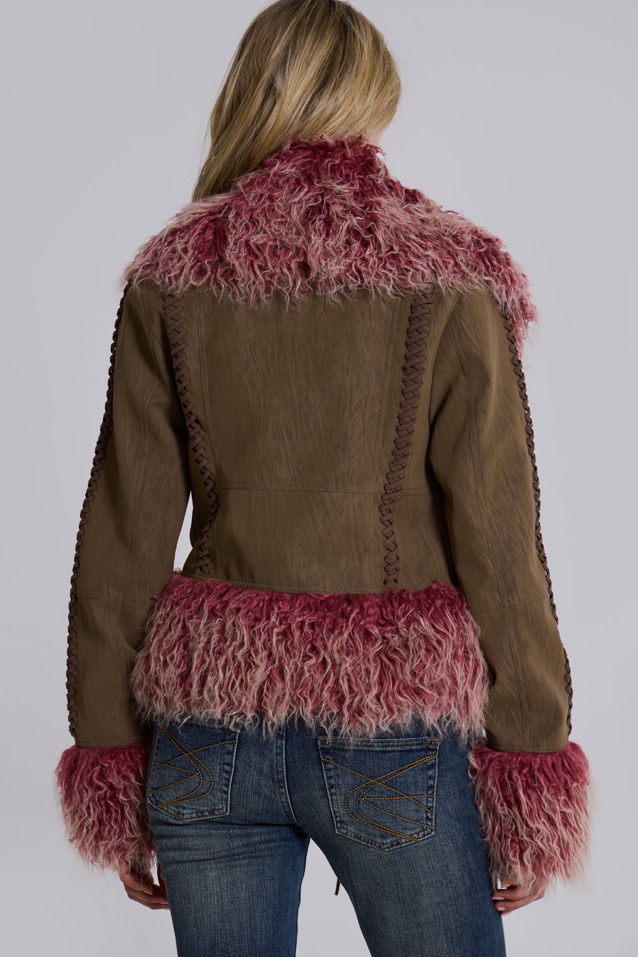 Leonie Faux Mongolian Fur Trim Coat in Quartz