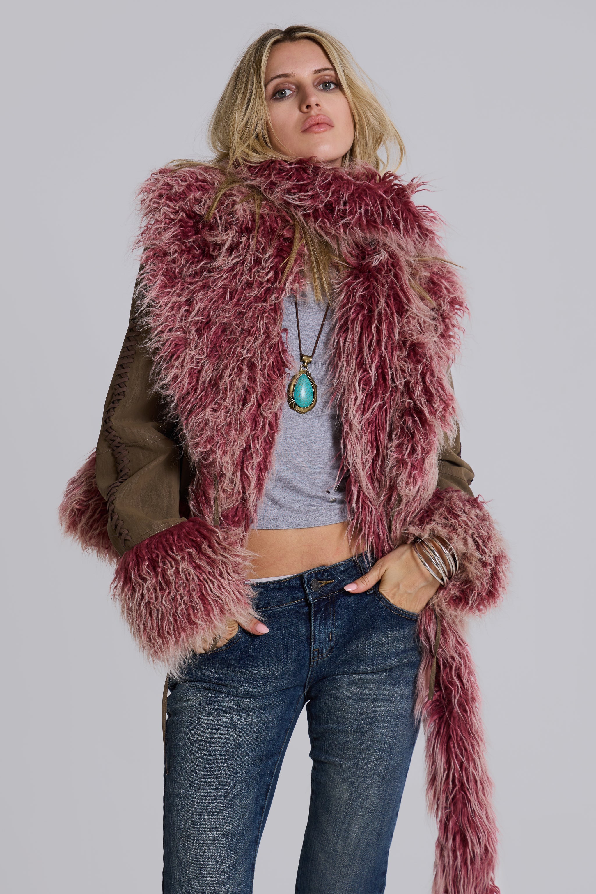 Leonie Faux Mongolian Fur Scarf in Quartz