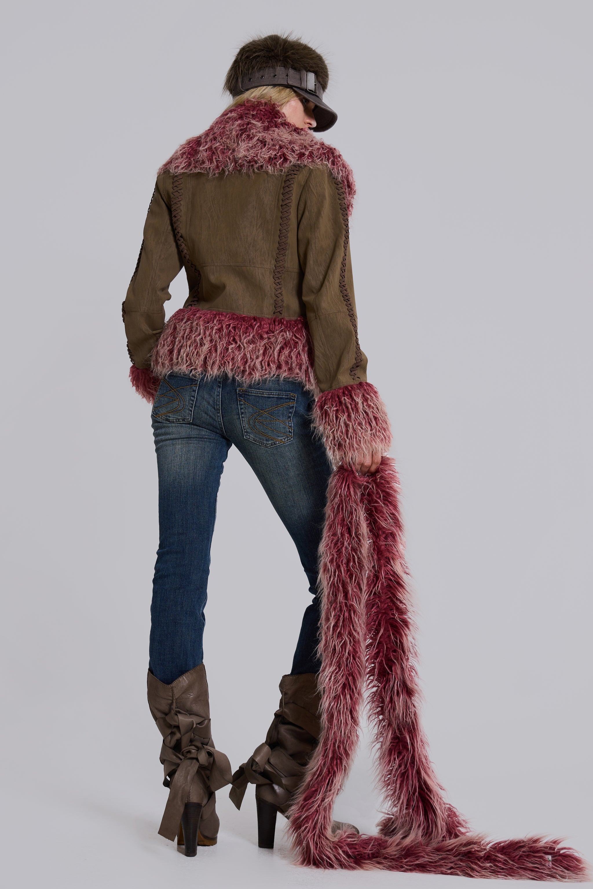 Leonie Faux Mongolian Fur Trim Coat in Quartz