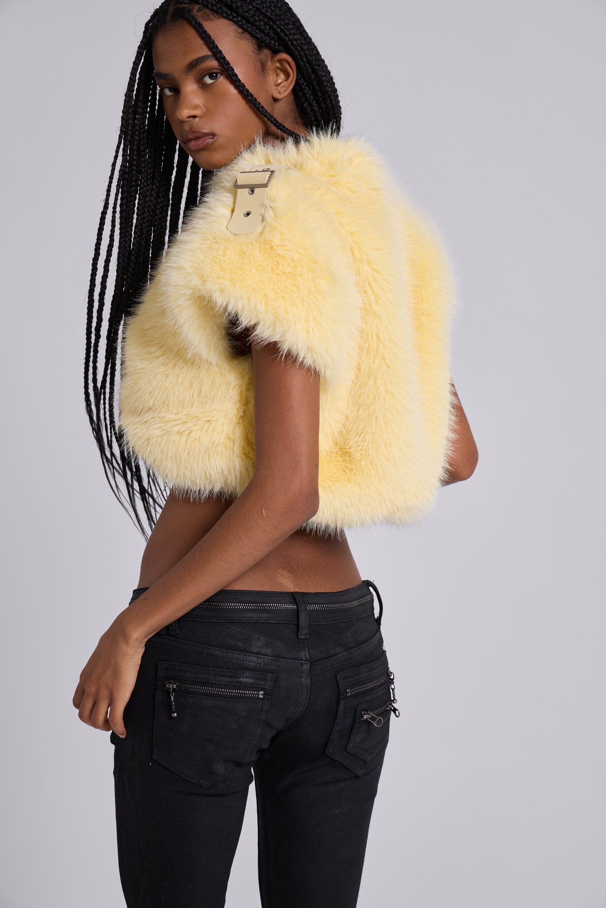 Saskia 2-in-1 Faux Fur Shrug in Yellow