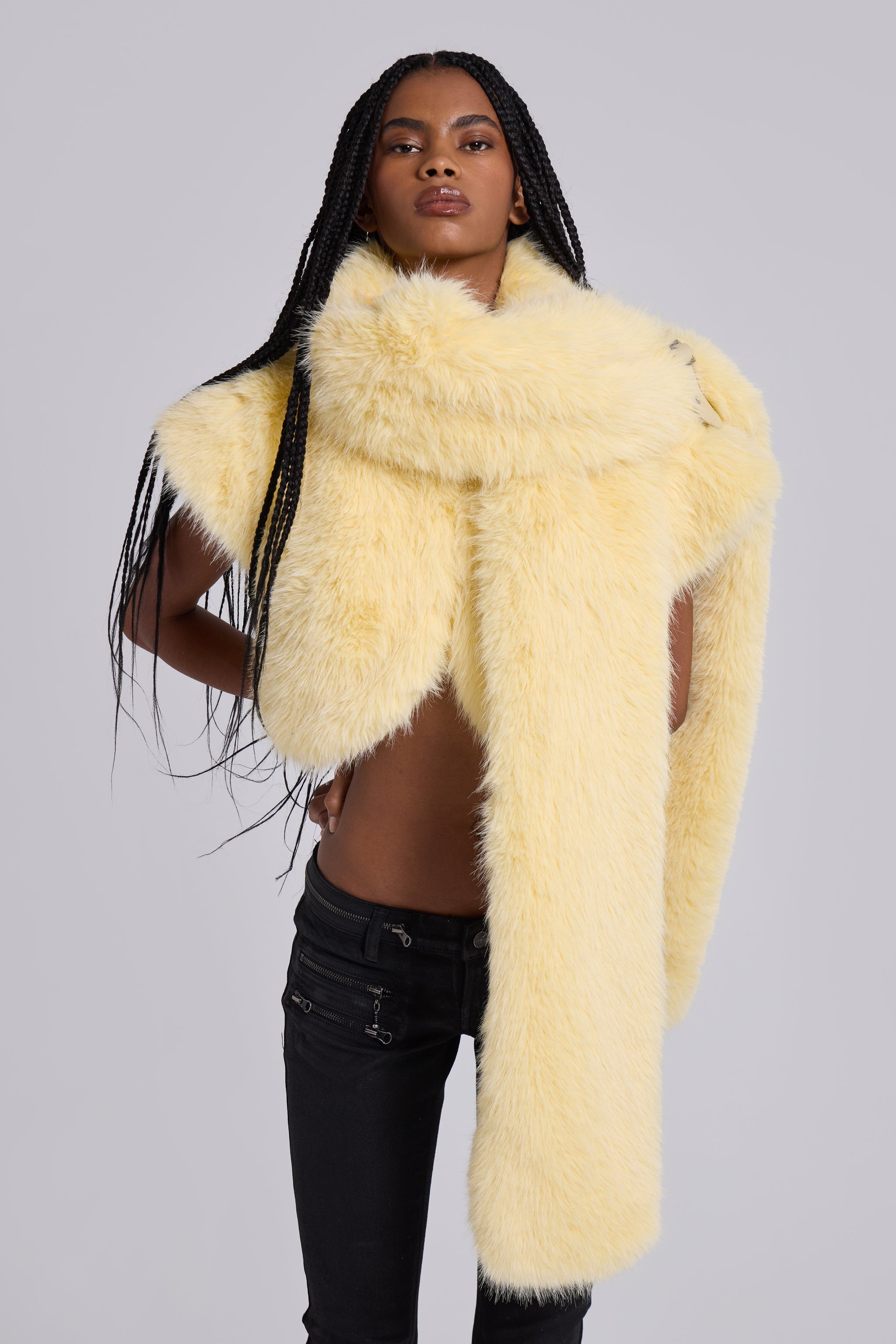 Saskia 2-in-1 Faux Fur Shrug in Yellow
