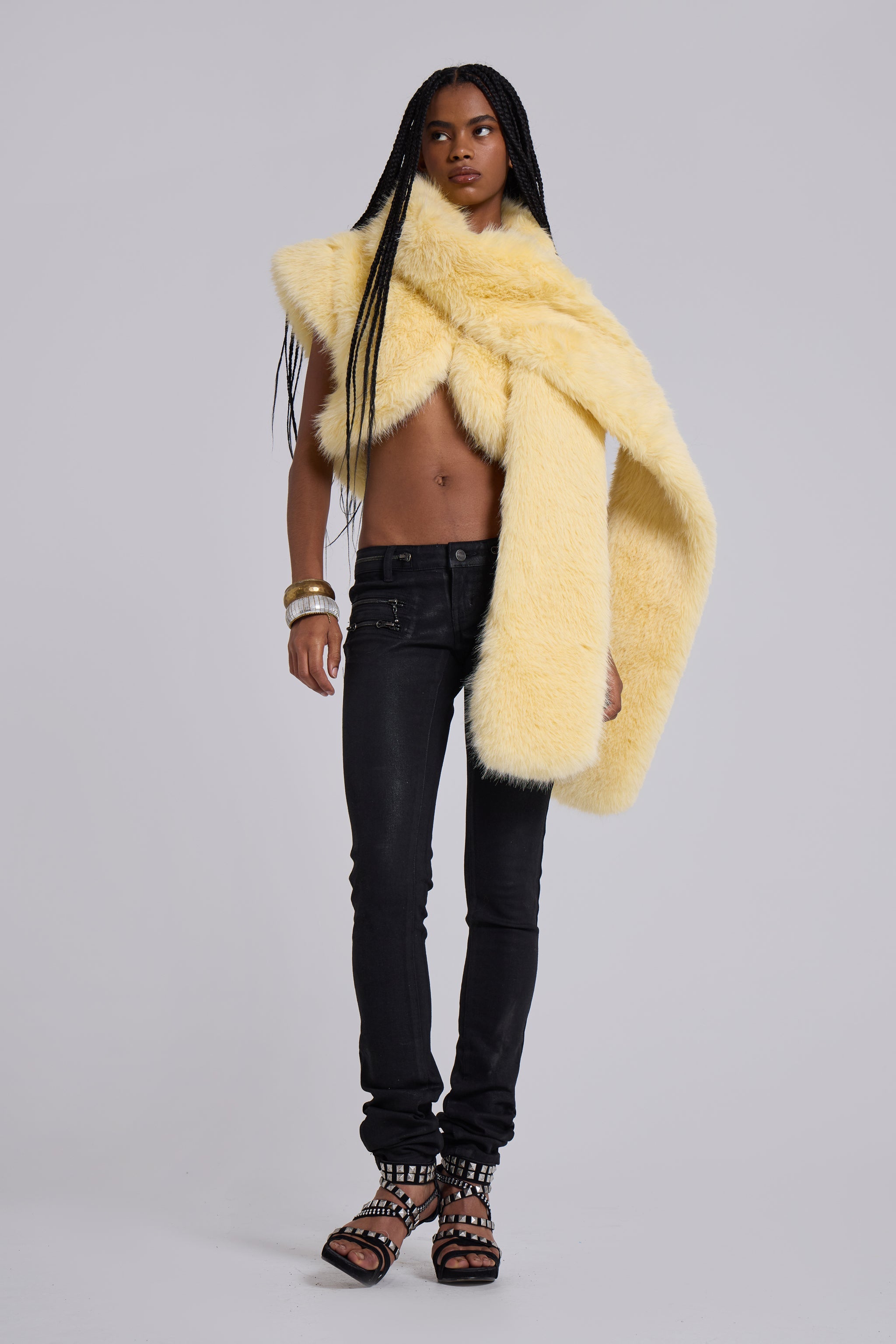 Saskia 2-in-1 Faux Fur Shrug in Yellow