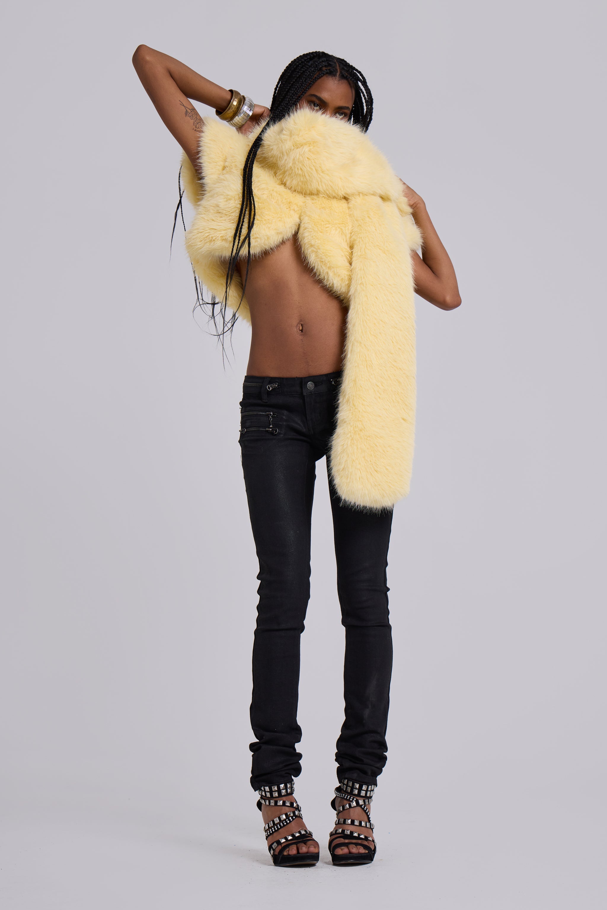Saskia 2-in-1 Faux Fur Shrug in Yellow