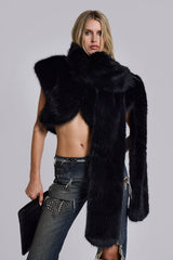 Saskia 2-in-1 Faux Fur Shrug in Black