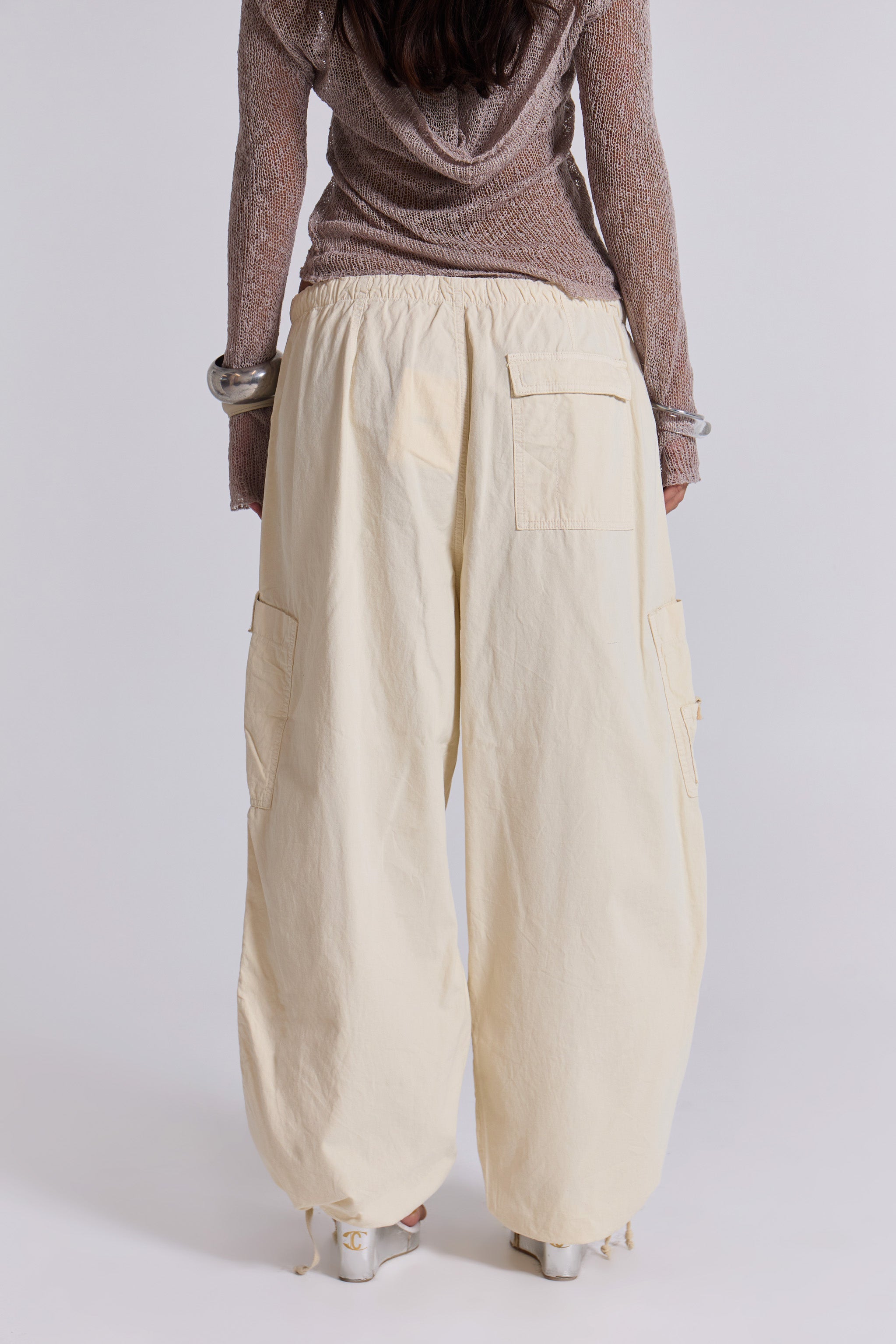 Ecru Parachute Cargo Pants