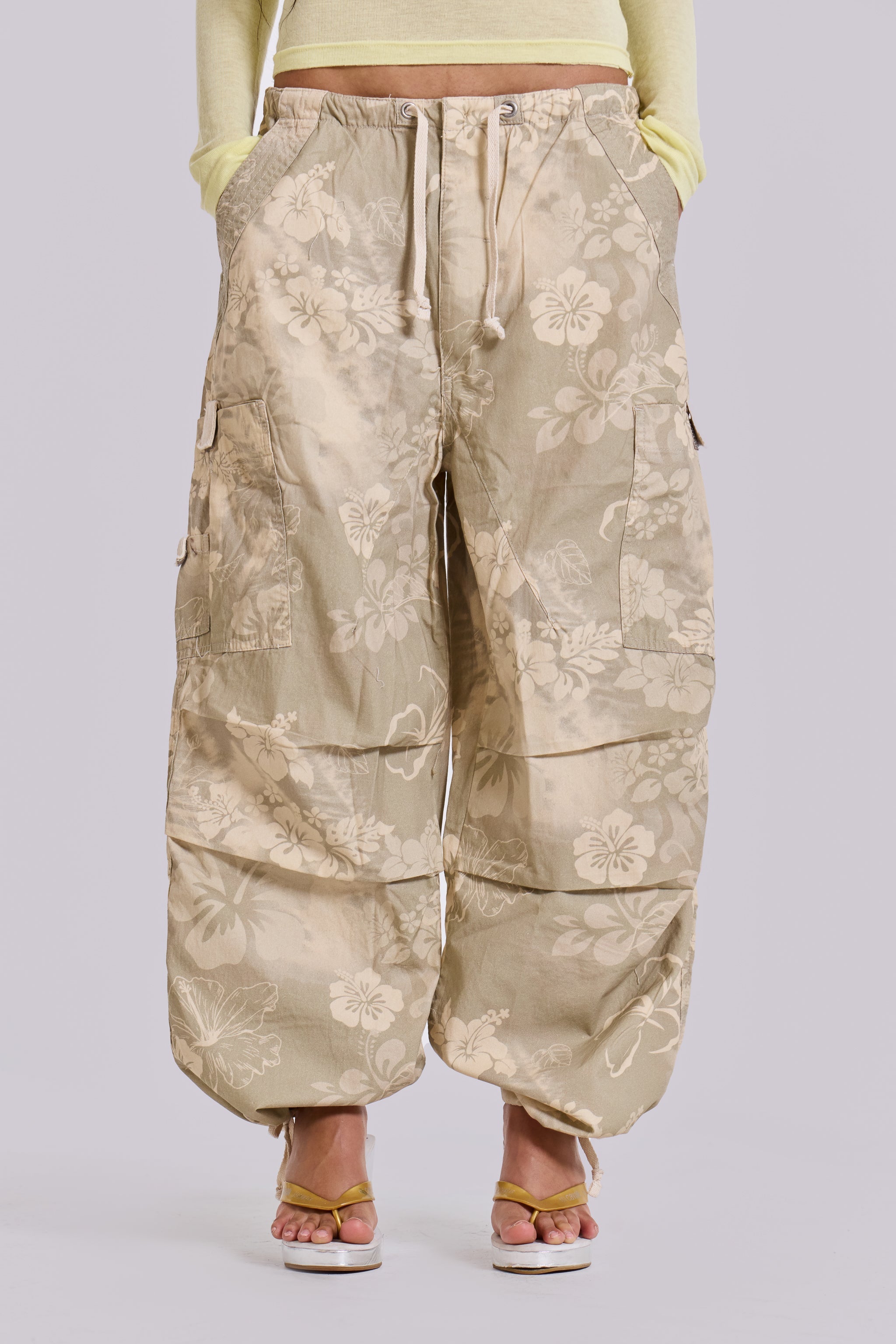 Hibiscus Bloom Parachute Cargo Pants