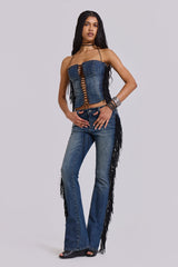 Odile Denim Fringe Lace Up Corset