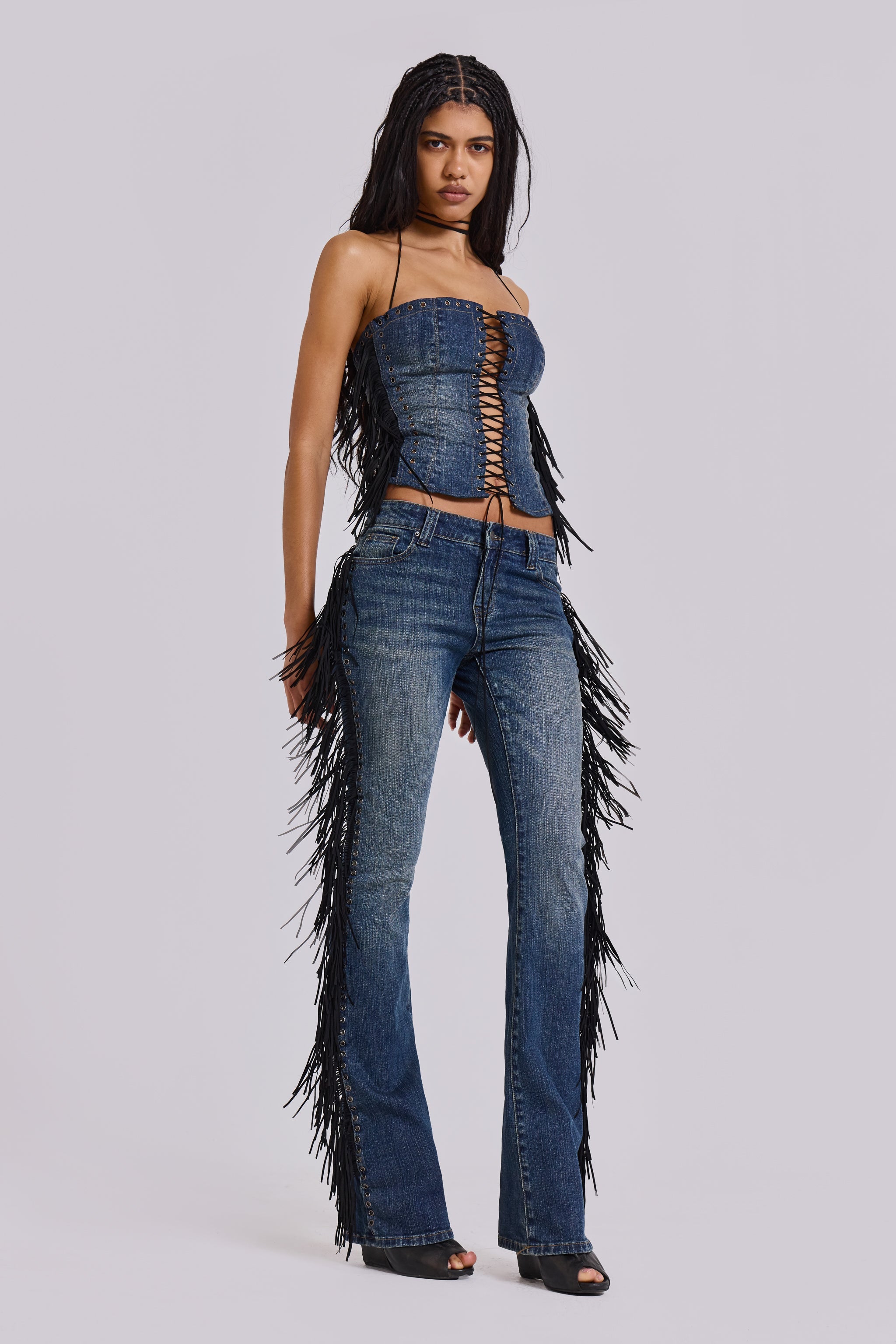 El Topo Fringe Bootcut Jeans in Blue Wash