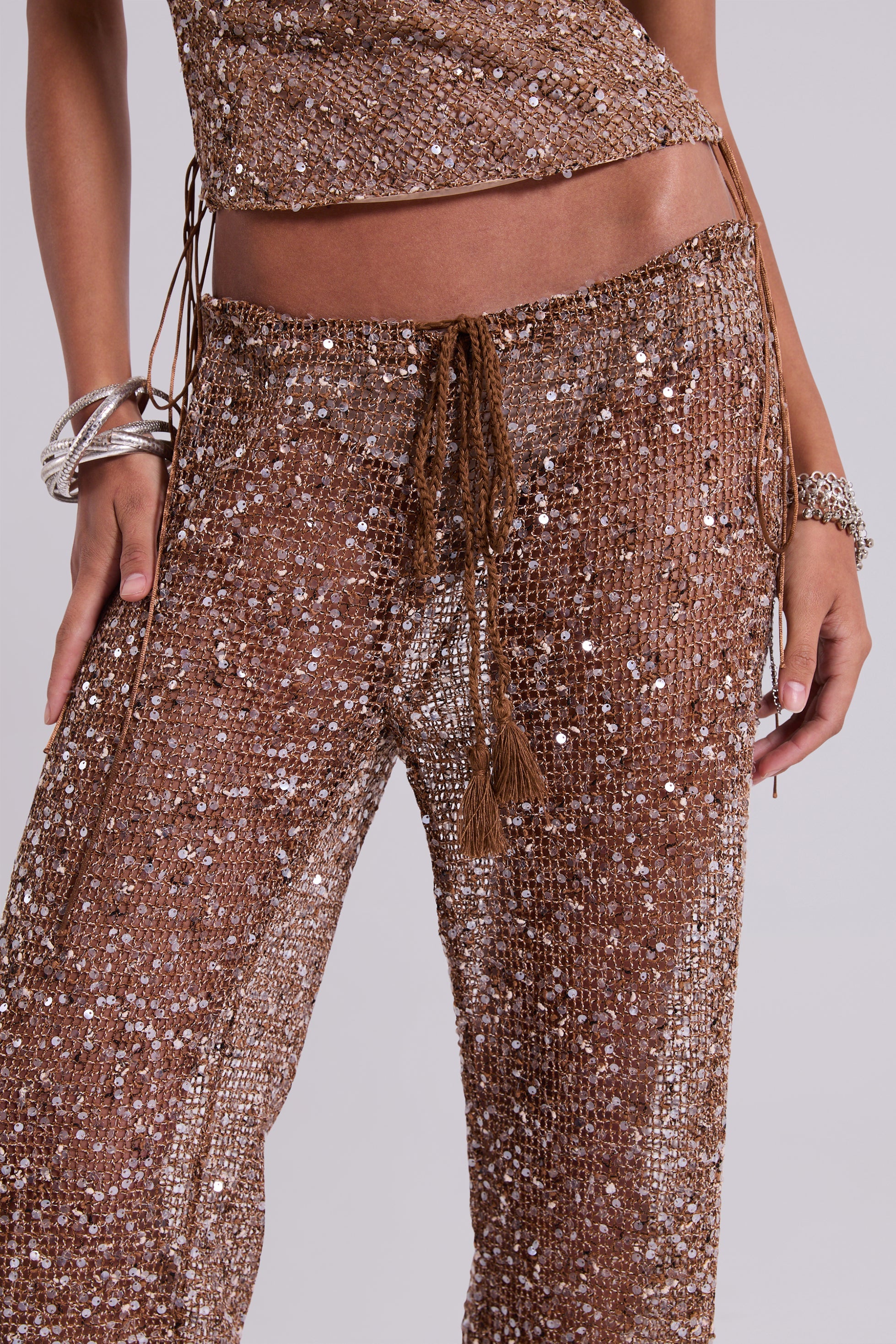 Deva Sequin Knit Trousers in Sand
