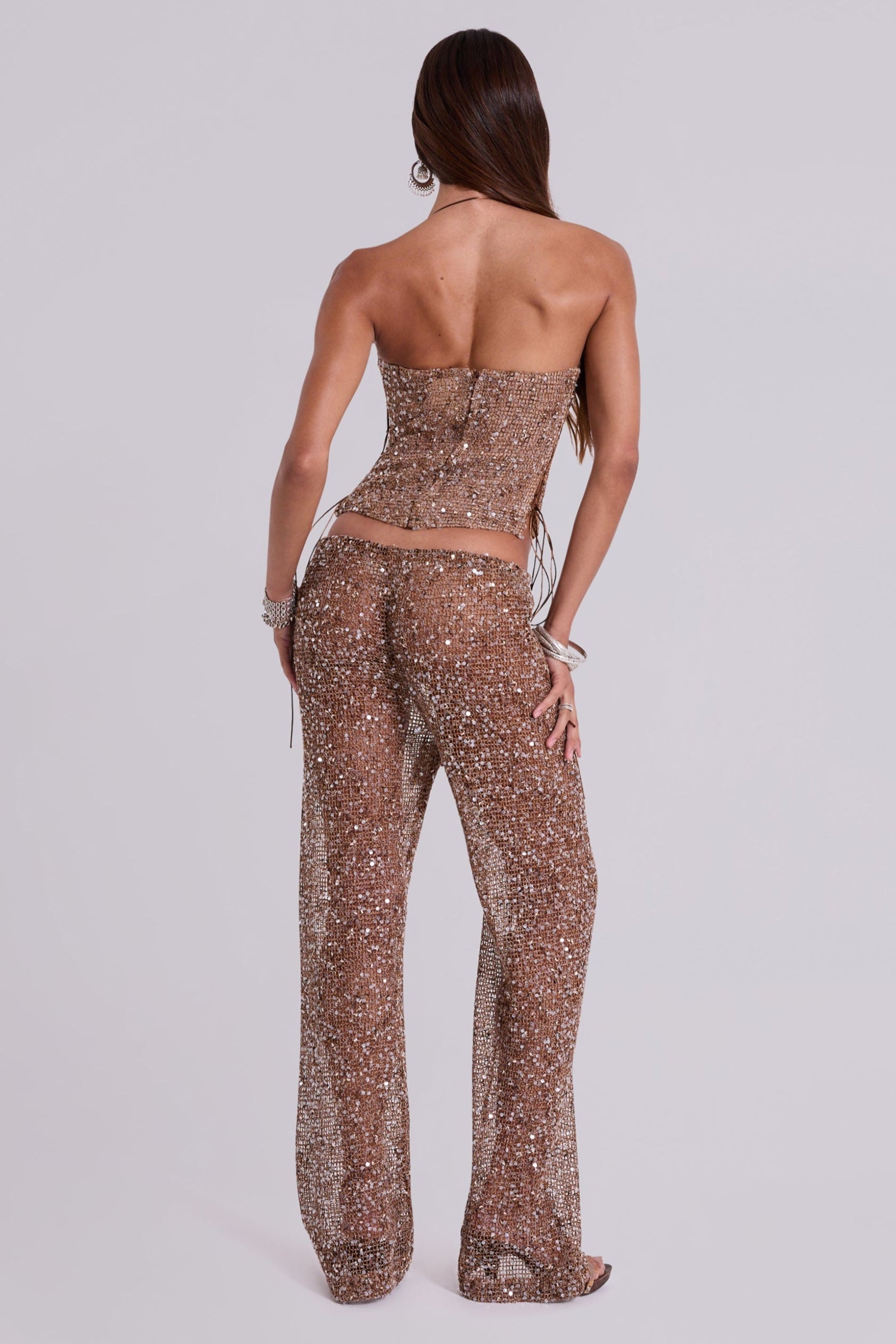 Deva Sequin Knit Trousers in Sand