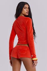 Tangerine Velour Mini Shorts