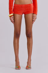 Tangerine Velour Mini Shorts