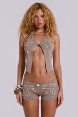 Azalea Button Knit Mini Shorts In Sand