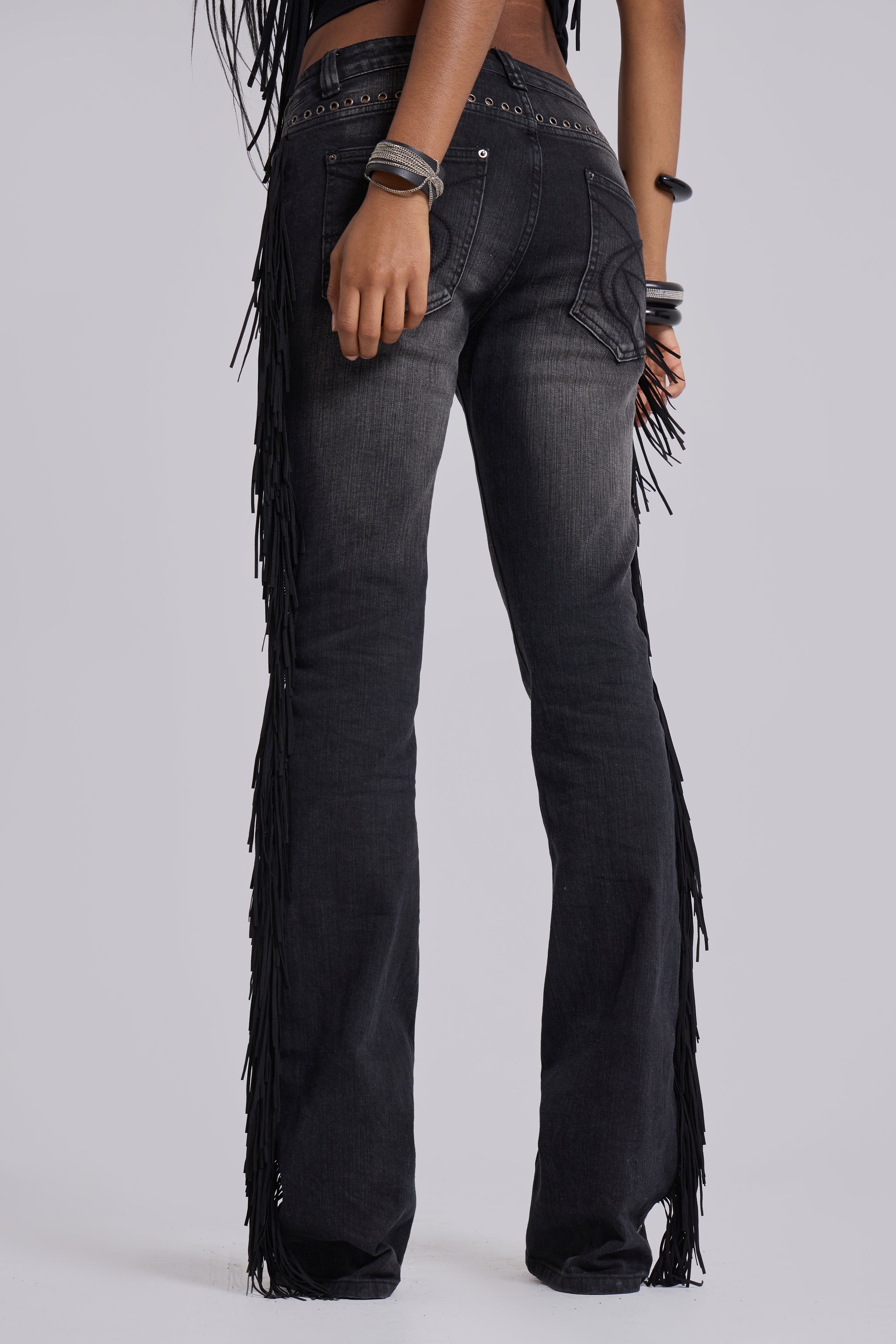 El Topo Fringe Bootcut Jeans in Black Wash