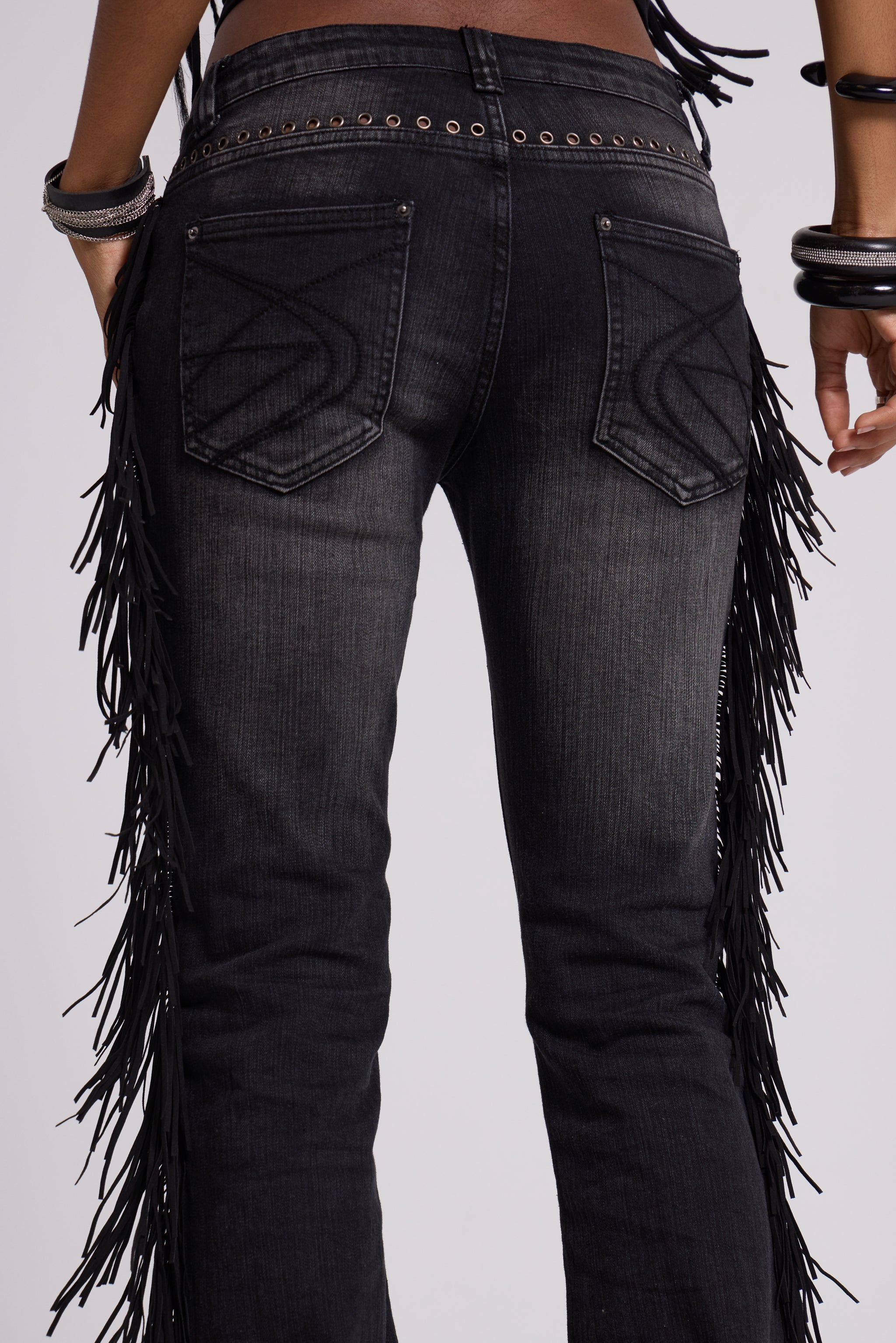 El Topo Fringe Bootcut Jeans in Black Wash