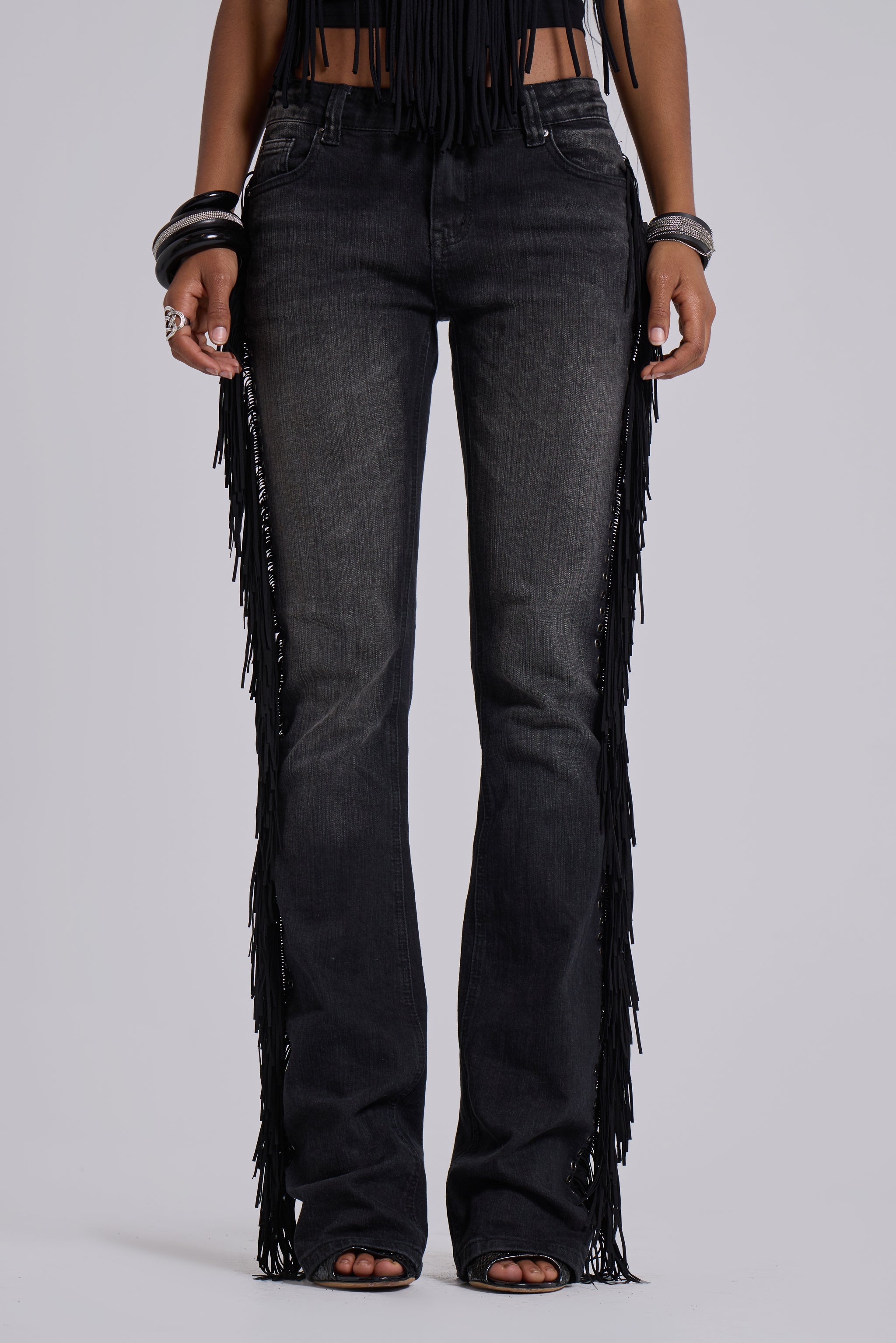 El Topo Fringe Bootcut Jeans in Black Wash