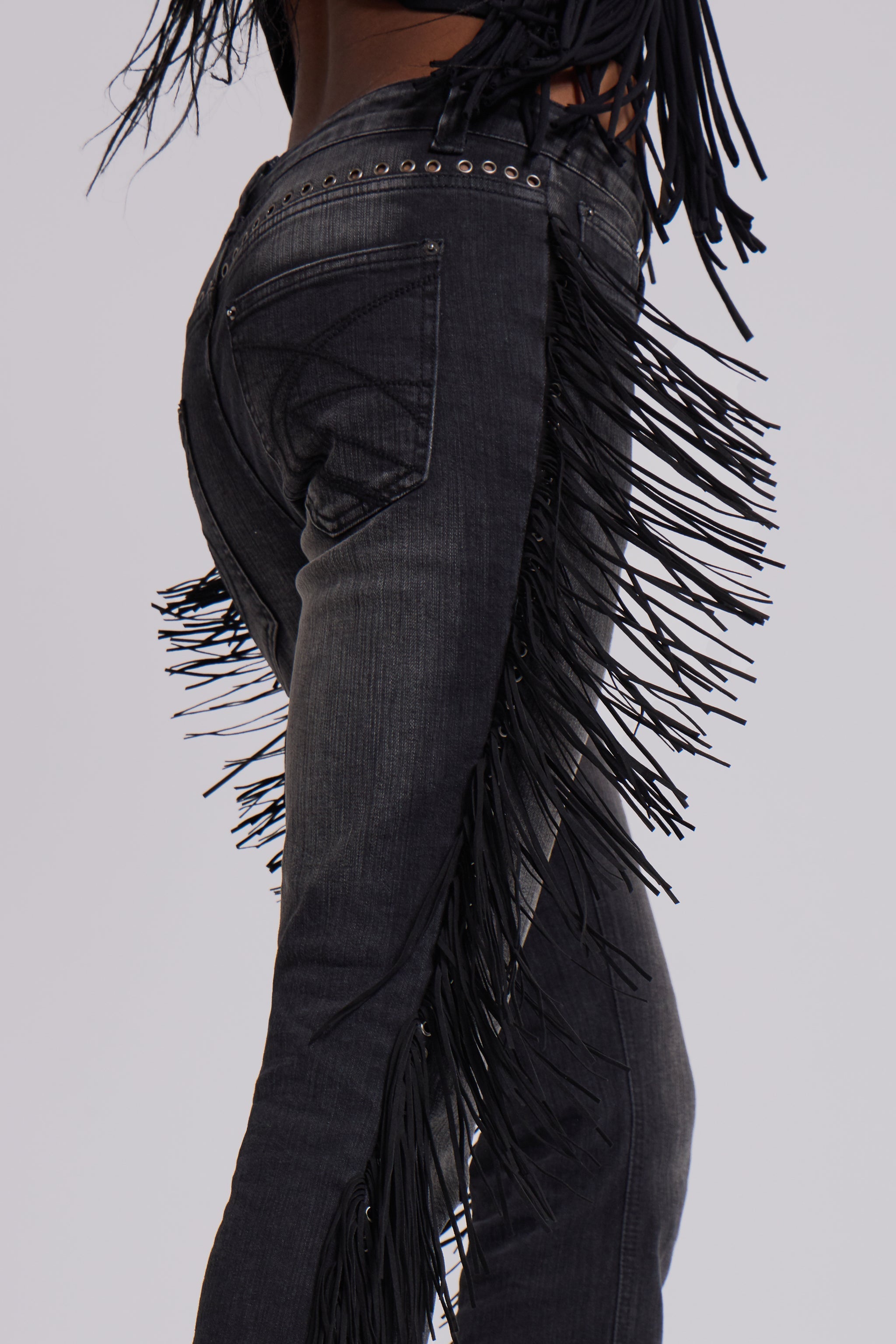 El Topo Fringe Bootcut Jeans in Black Wash
