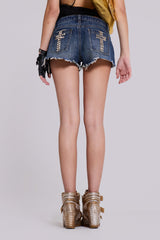 Studded Cross Denim Shorts