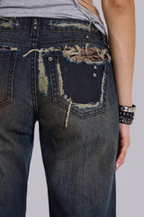 Tori Distressed Lace Low Rise Bootcut Jeans