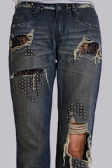 Tori Distressed Lace Low Rise Bootcut Jeans