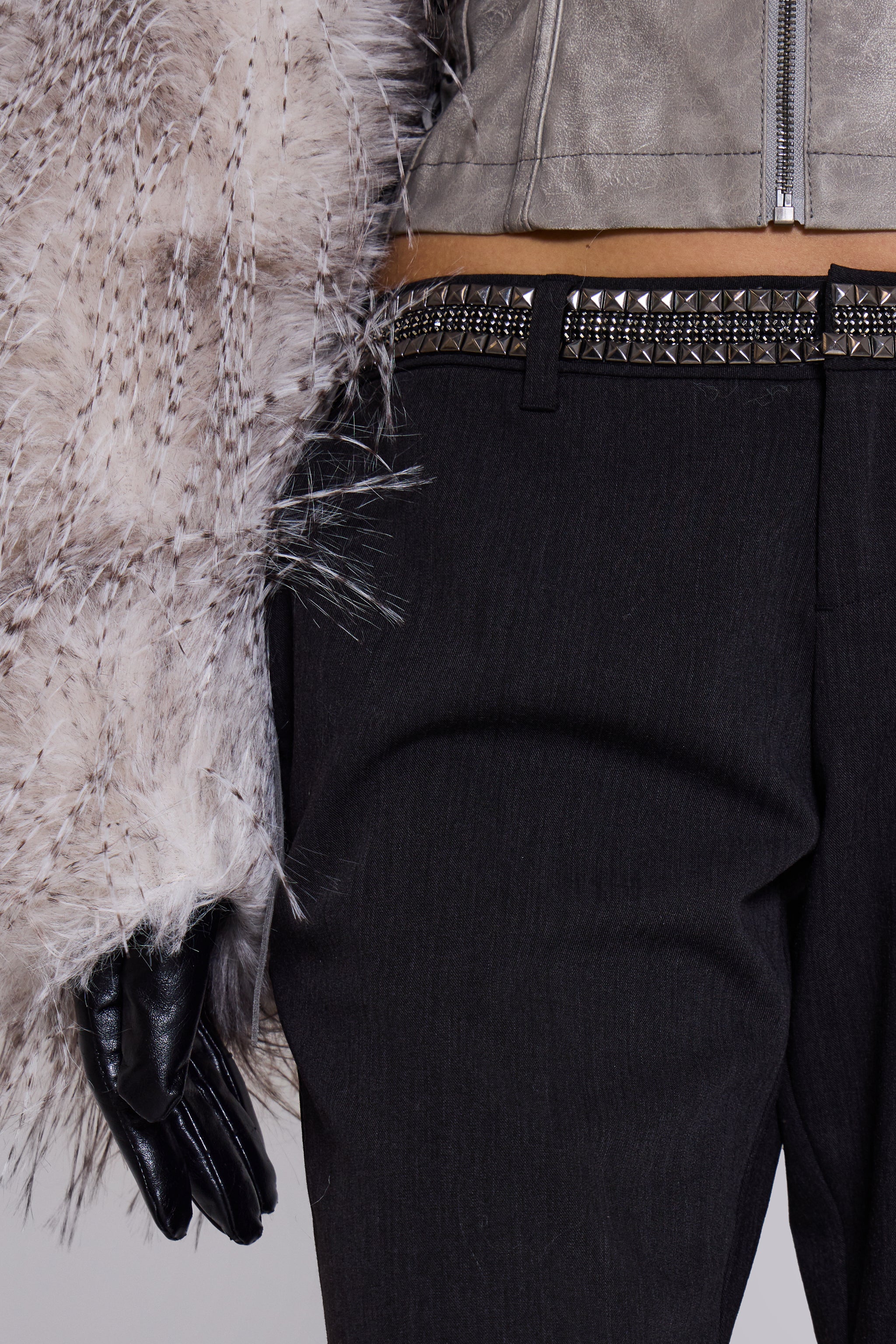 Haka Faux Feather Fur and Leather Jacket