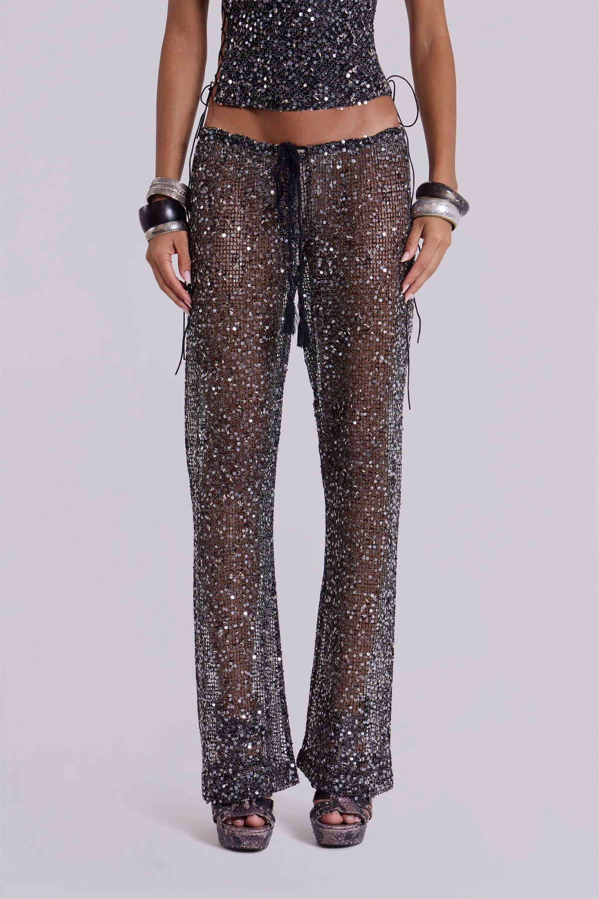 Deva Sequin Knit Trousers in Midnight