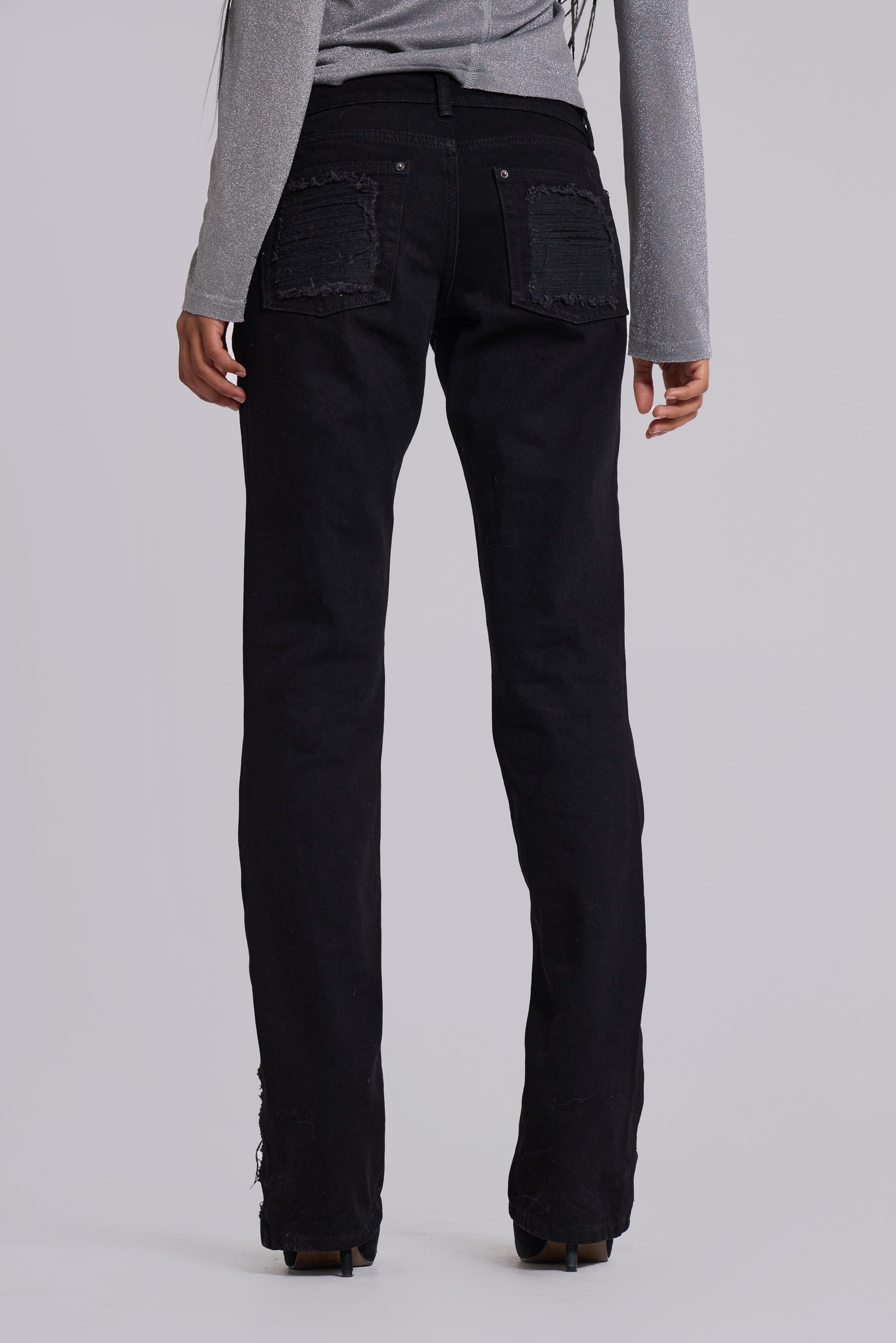 Zain Shredded Bootcut Jeans in Black